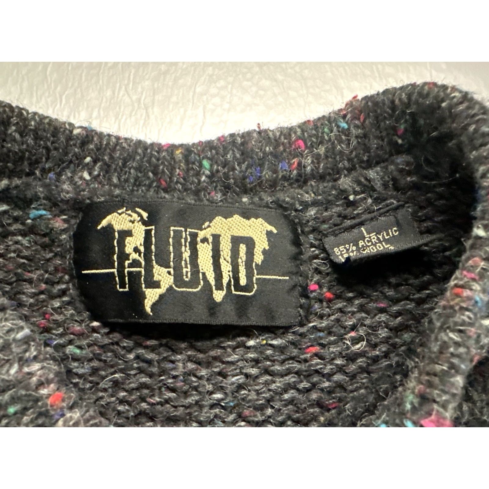 Vintage FLUID Fleck Knit Henley Sweater Men’s Large Gray Wool Blend Button Pullover Size US L / EU 52-54 / 3 - 6 Thumbnail