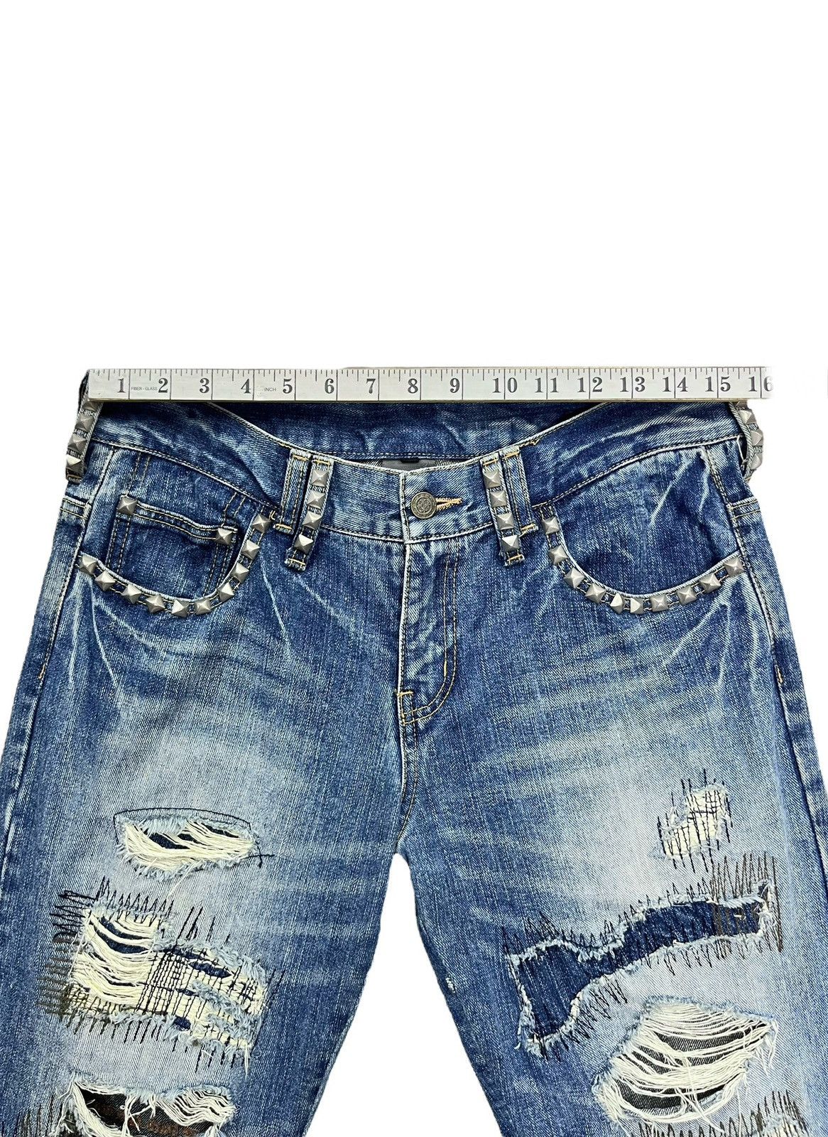 Designer 🔥FYE🔥Vtg MCD Studded Boro Patchwork Distressed Punk Denim Size US 31 - 21 Thumbnail