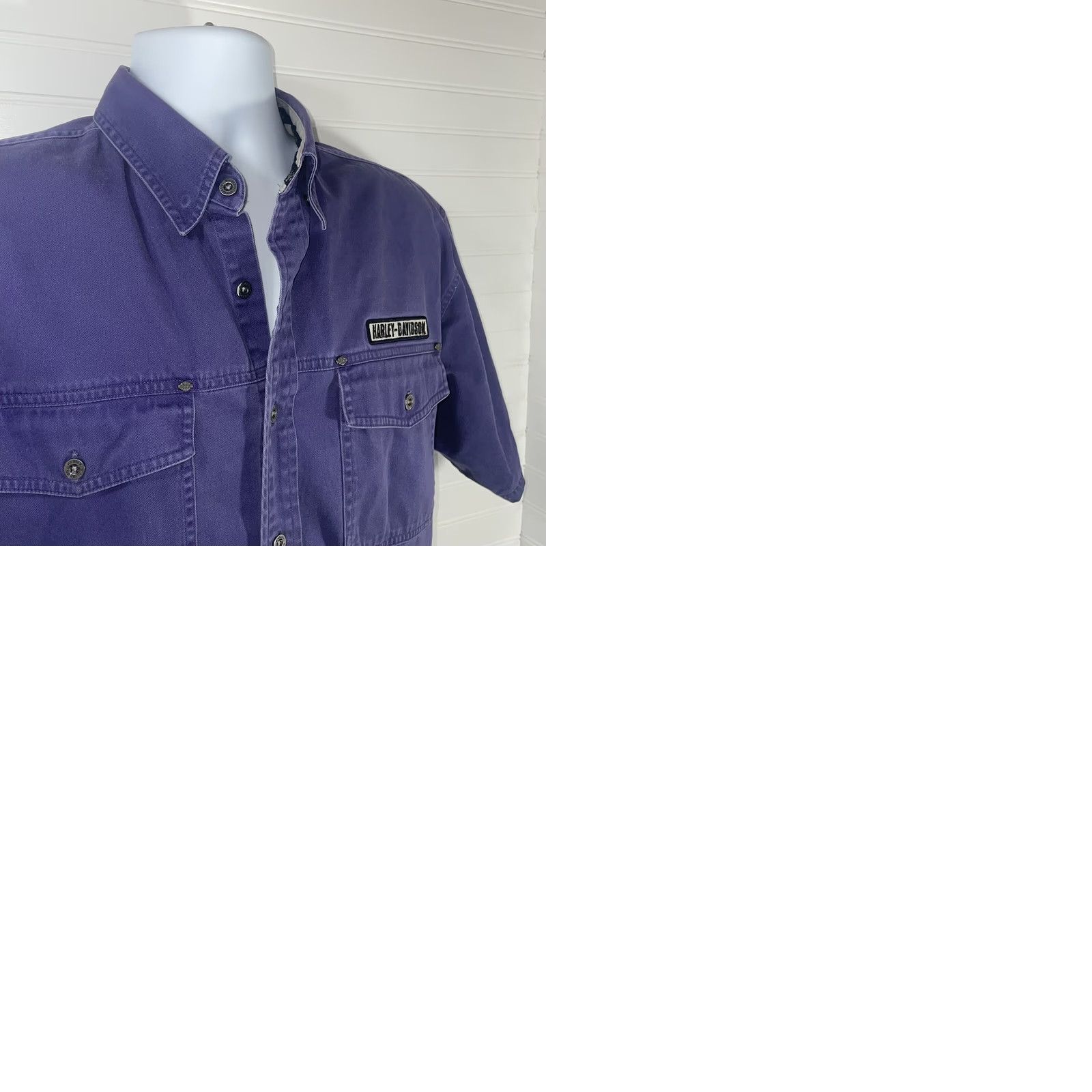Harley Davidson Harley Davidson Button-Down Shirt Men L Purple Short Sleeve 100% Cotton RN#103819 Size US L / EU 52-54 / 3 - 12 Thumbnail