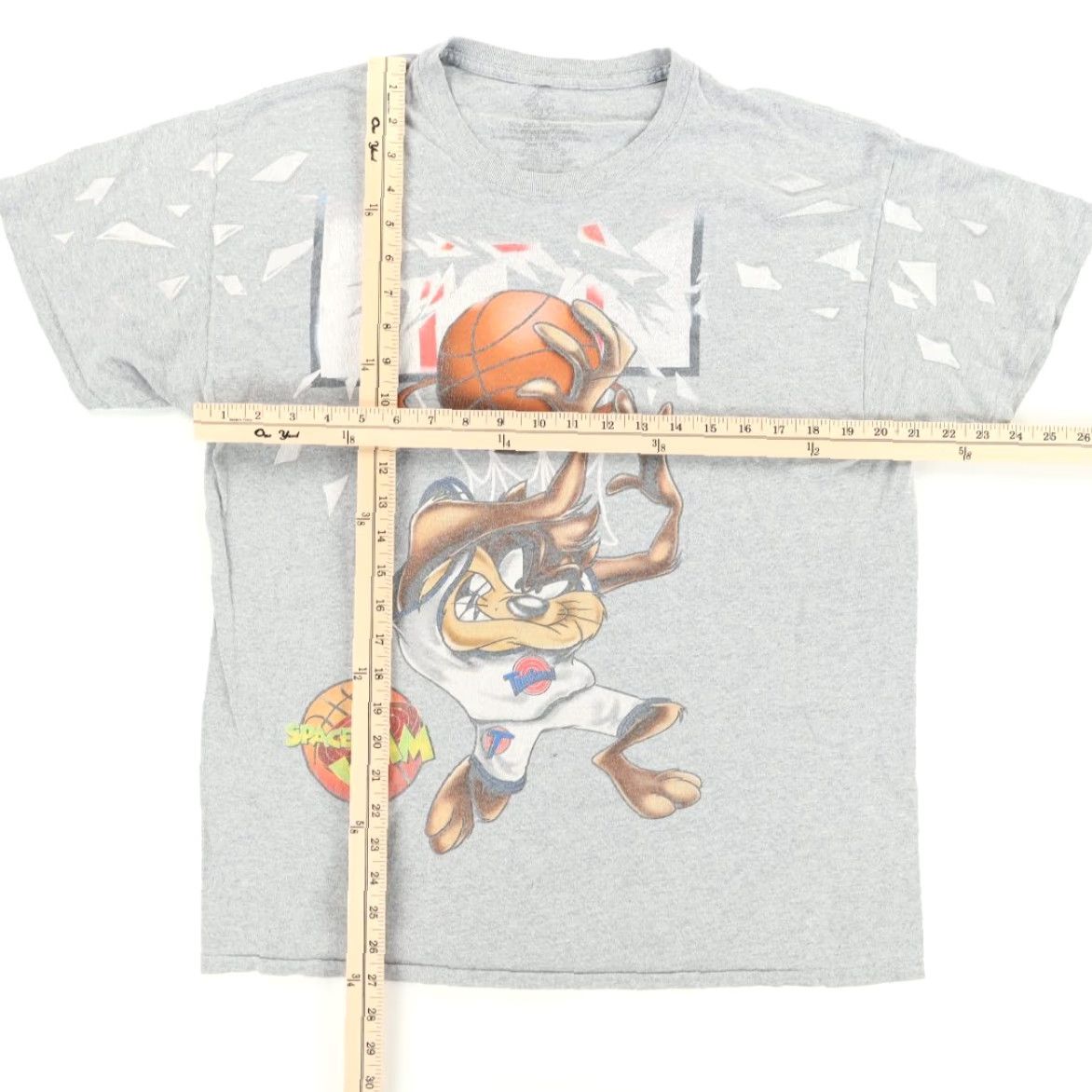 Vintage Space Jam Tasmanian Devil Taz Basketball Solid T-Shirt Gray Men's L shirt Size US L / EU 52-54 / 3 - 3 Thumbnail