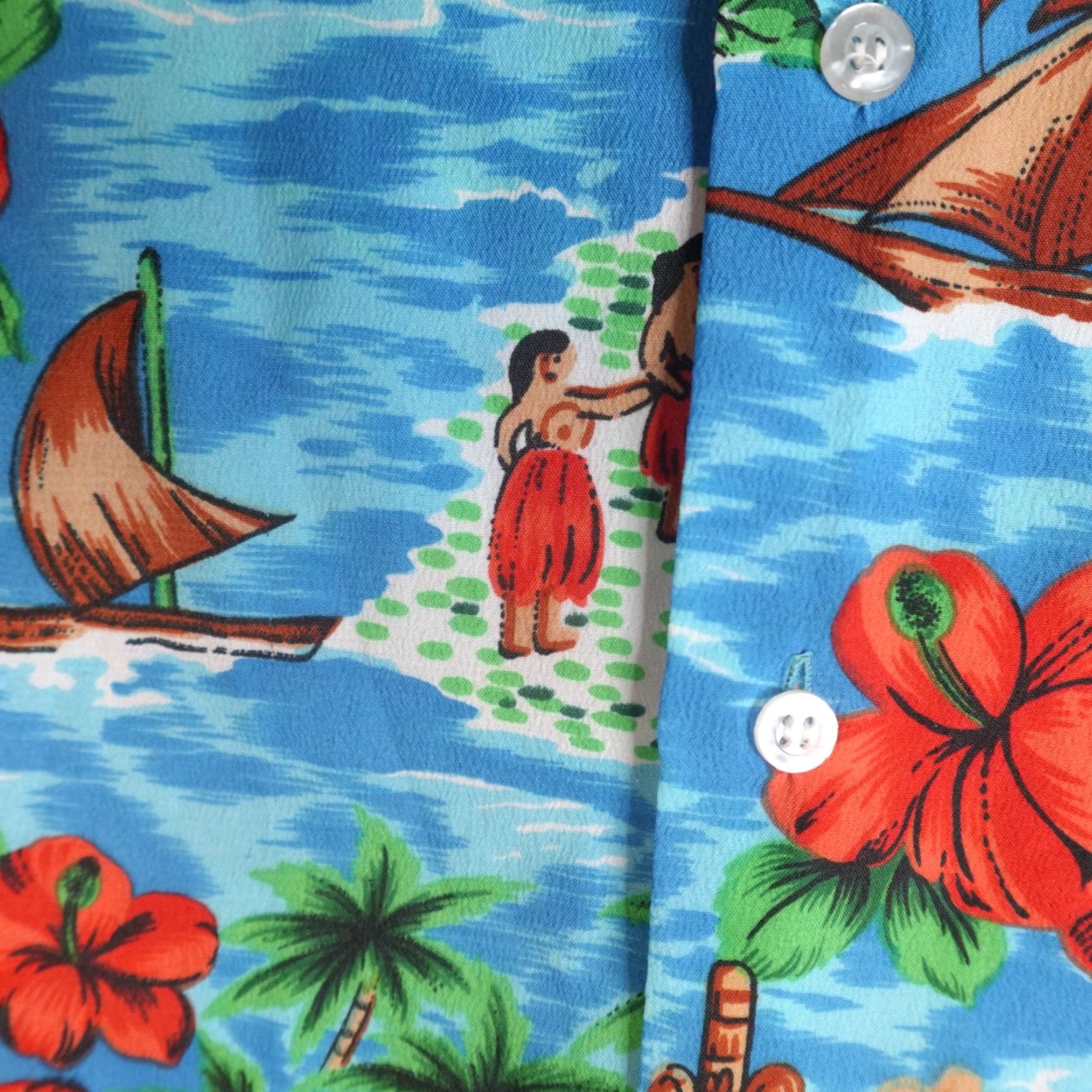 Sears VINTAGE Kings Road Hawaiian Shirt L Blue Floral Button-Up Short Sleeve Collared Men 70s Size US L / EU 52-54 / 3 - 3 Thumbnail