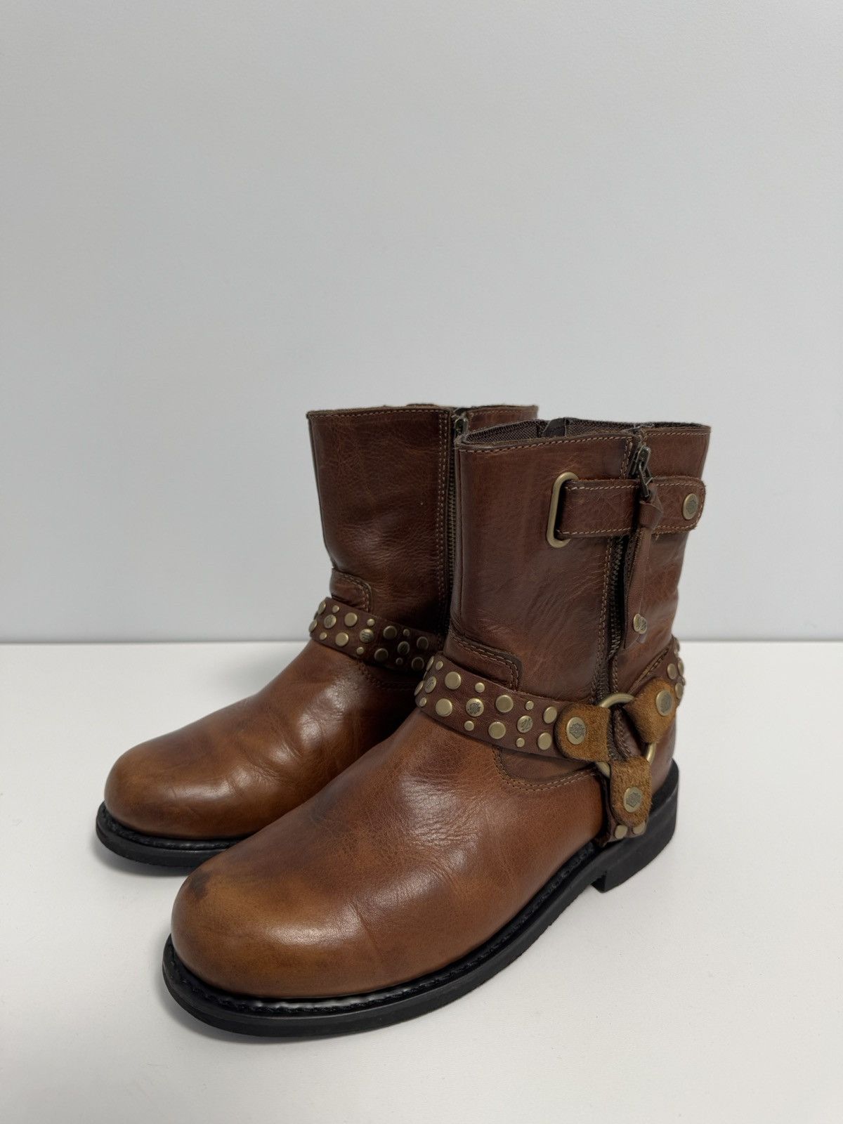 Harley Davidson × Vintage HARLEY DAVIDSON VADA Biker Boots Ankle Leather Bootie EUR-40 Size US 10 / IT 40 - 1 Thumbnail