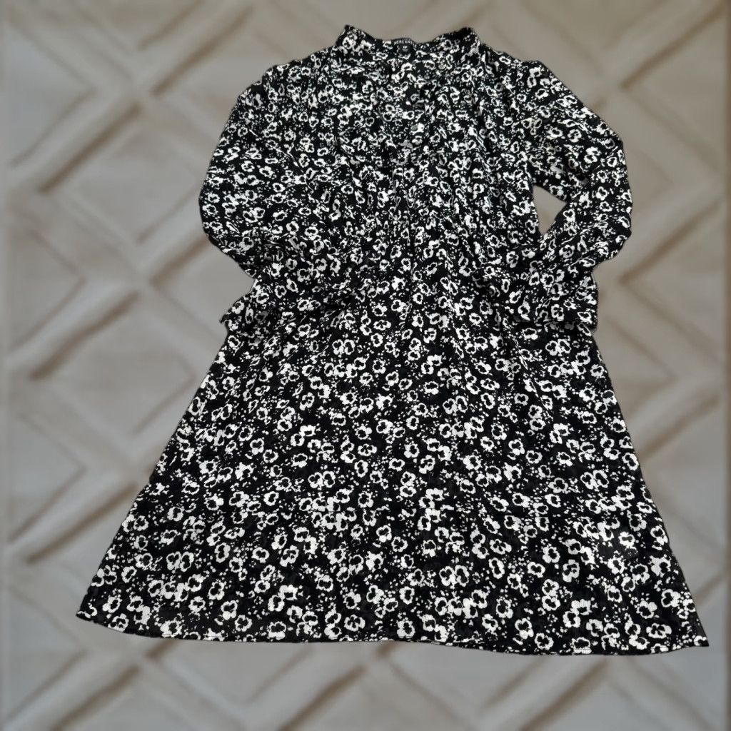 J.Crew J.CREW Merchantile Floral Ruffle Mini Dress Womens Petite Medium Black Elastic Shirt? Size M / US 6-8 / IT 42-44 - 1 Thumbnail