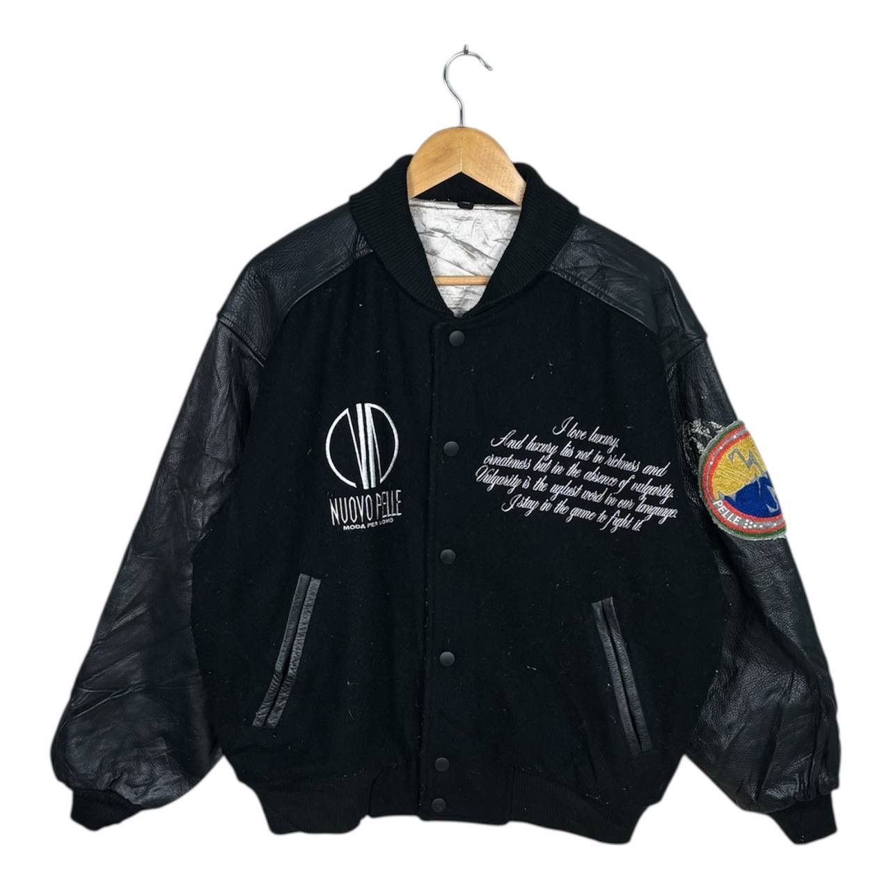 Vintage Vintage 90s Nuovo Pelle Embroidered Logo Wool Leather Jacket Size US L / EU 52-54 / 3 - 2 Thumbnail