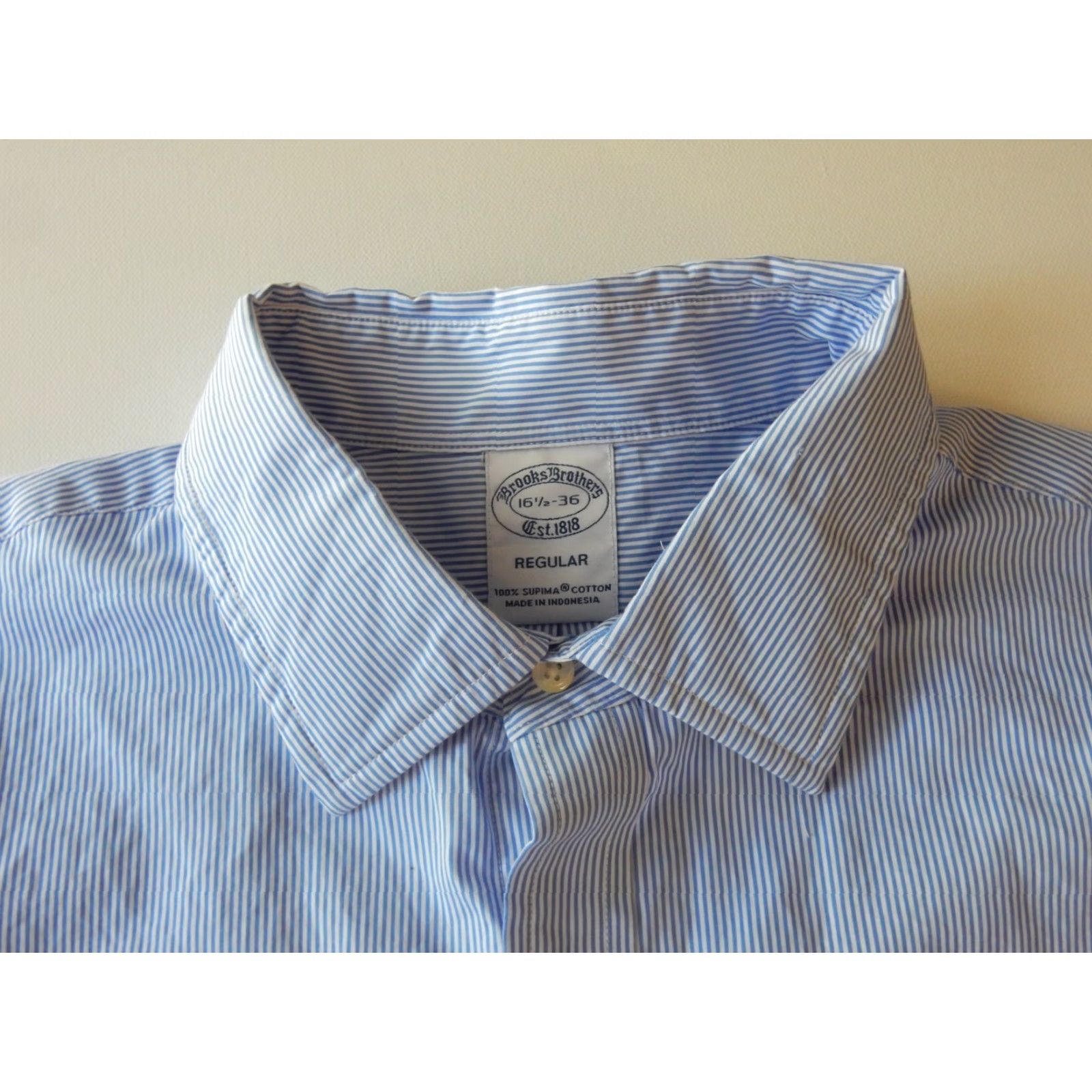 Brooks Brothers VINTAGE Brooks Brothers Dress Shirt 16.5-36 Mens Regular Long Sleeve Striped Blue 16.5 36 Size 46R - 2 Thumbnail
