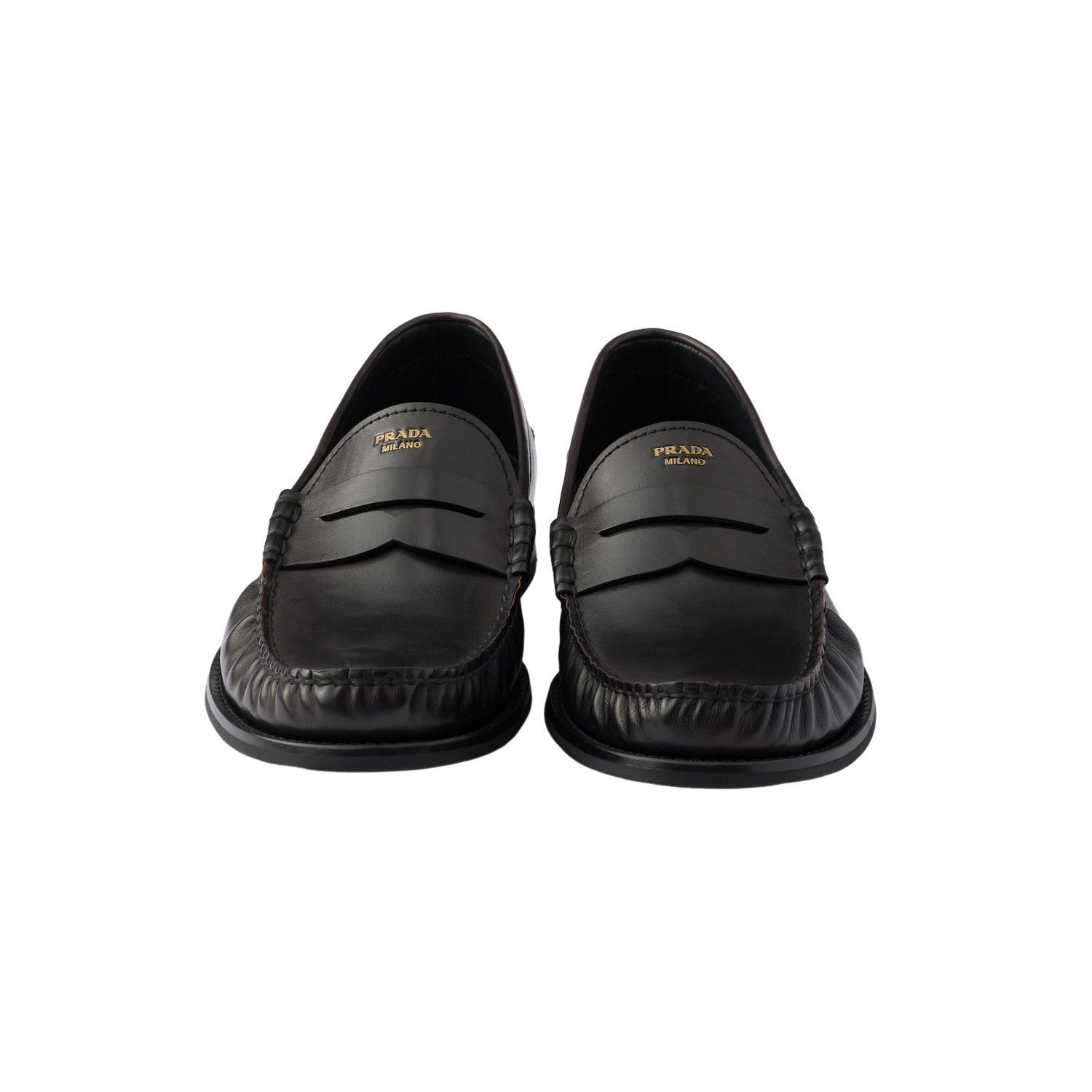 Prada PRADA $1290 Black/Tan Antiqued Leather Loafers New & Authent Size US 9.5 / EU 42-43 - 5 Thumbnail