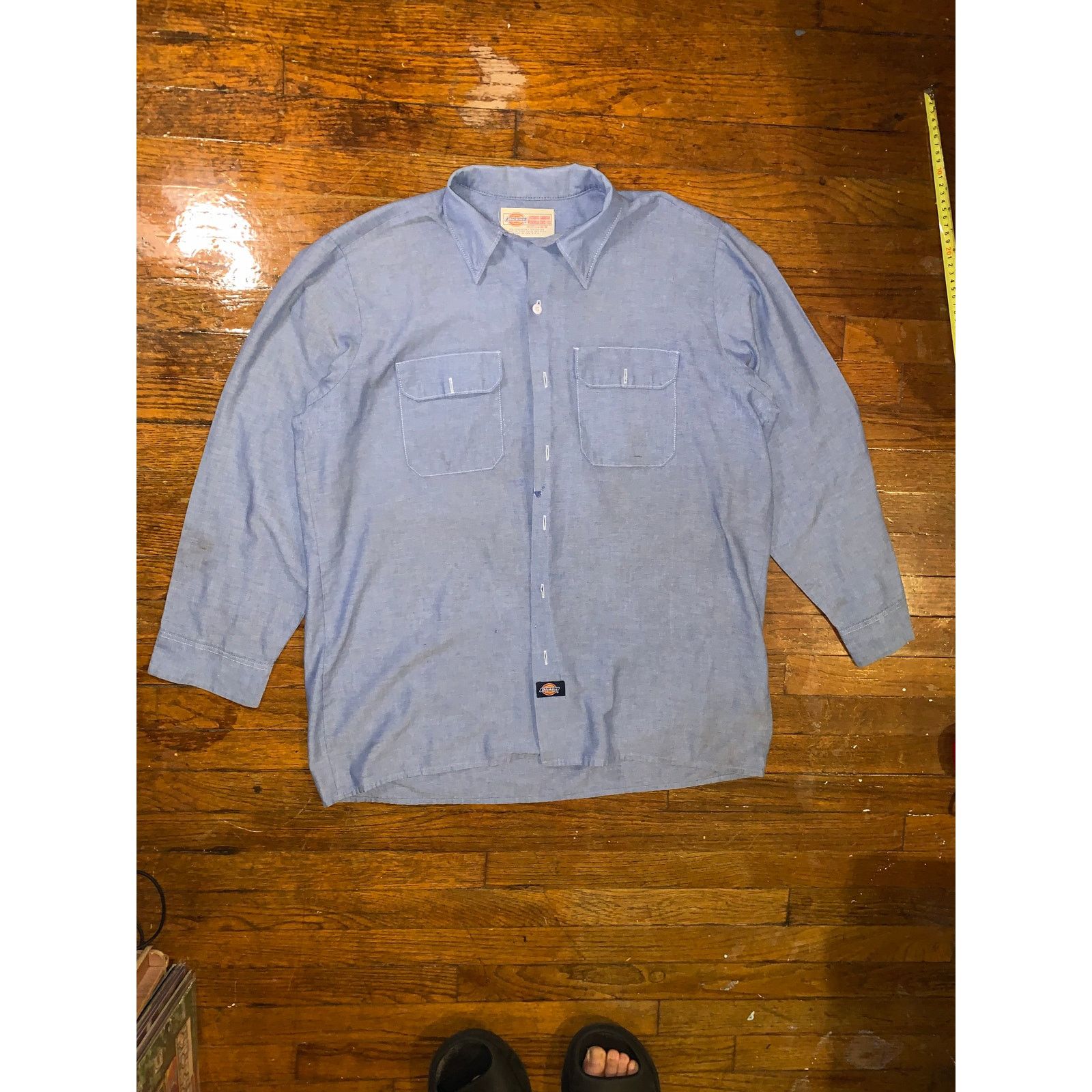Dickies Work Shirt Light Blue Button Up Mens XL Fits L 24x29