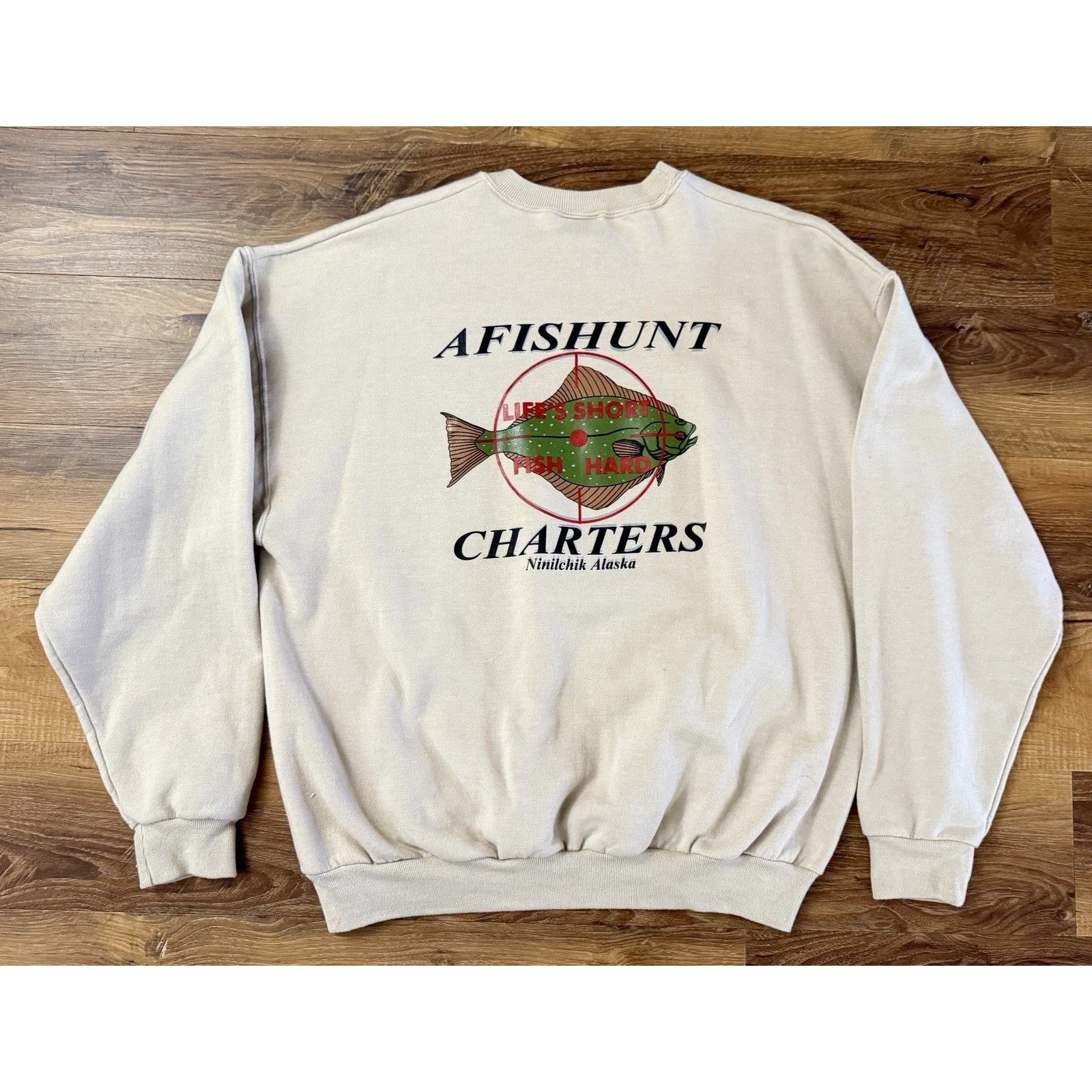 Vintage Alaska Fishing Charters Crew PulloverSweatshirt, Beige Size US XL / EU 56 / 4 - 3 Thumbnail