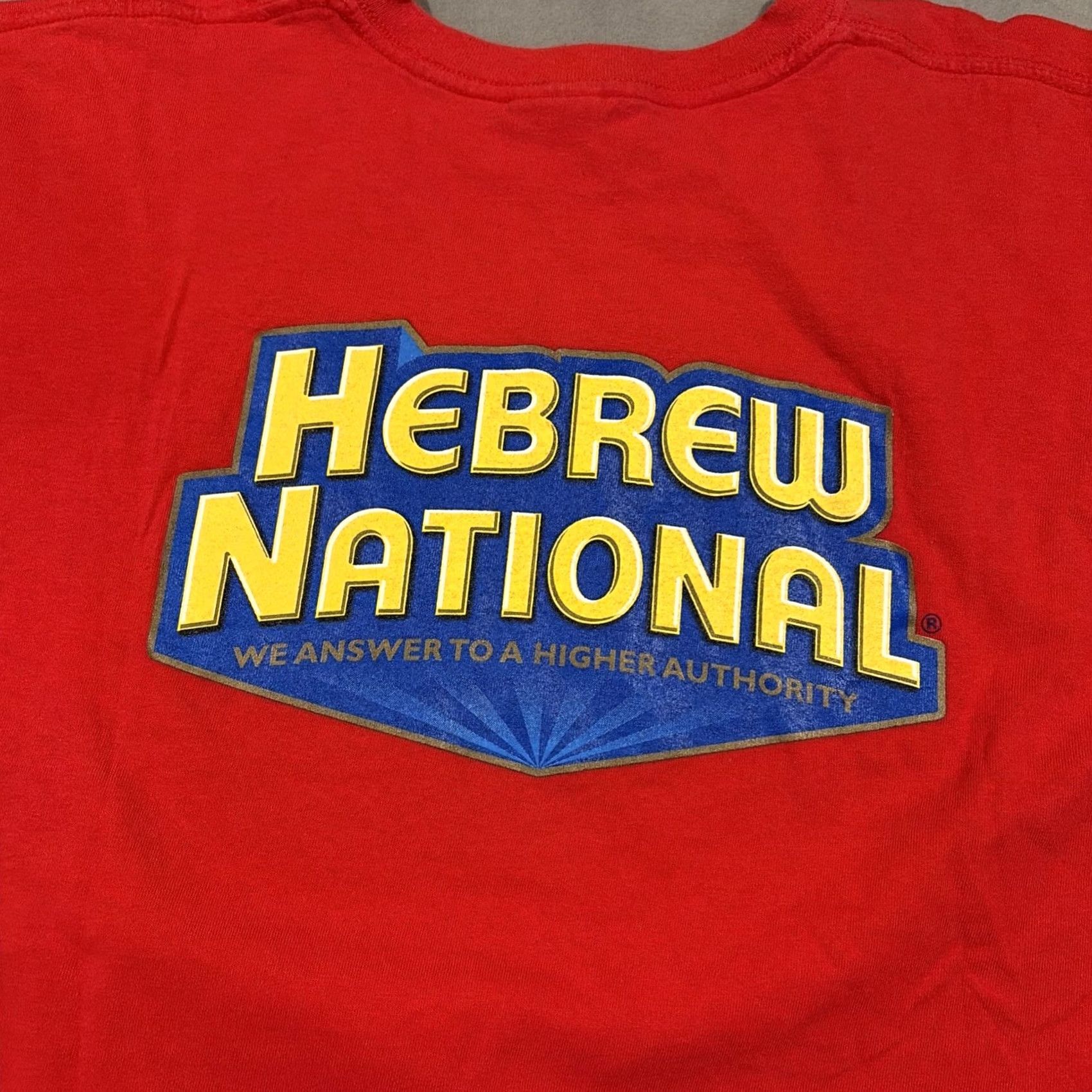 Gildan Hebrew National - WE ANSWER TO A HIGHER AUTHORITY - Double Sided T Shirt - 2XL / Red / Cotton / Gildan / Mens Size US XXL / EU 58 / 5 - 5 Thumbnail