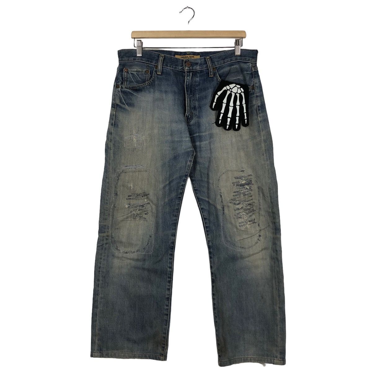 Japanese Brand 🔥90’s Vintage Distressed Denim Jeans Basic Straight S-003 Size US 34 / EU 50 - 2 Thumbnail