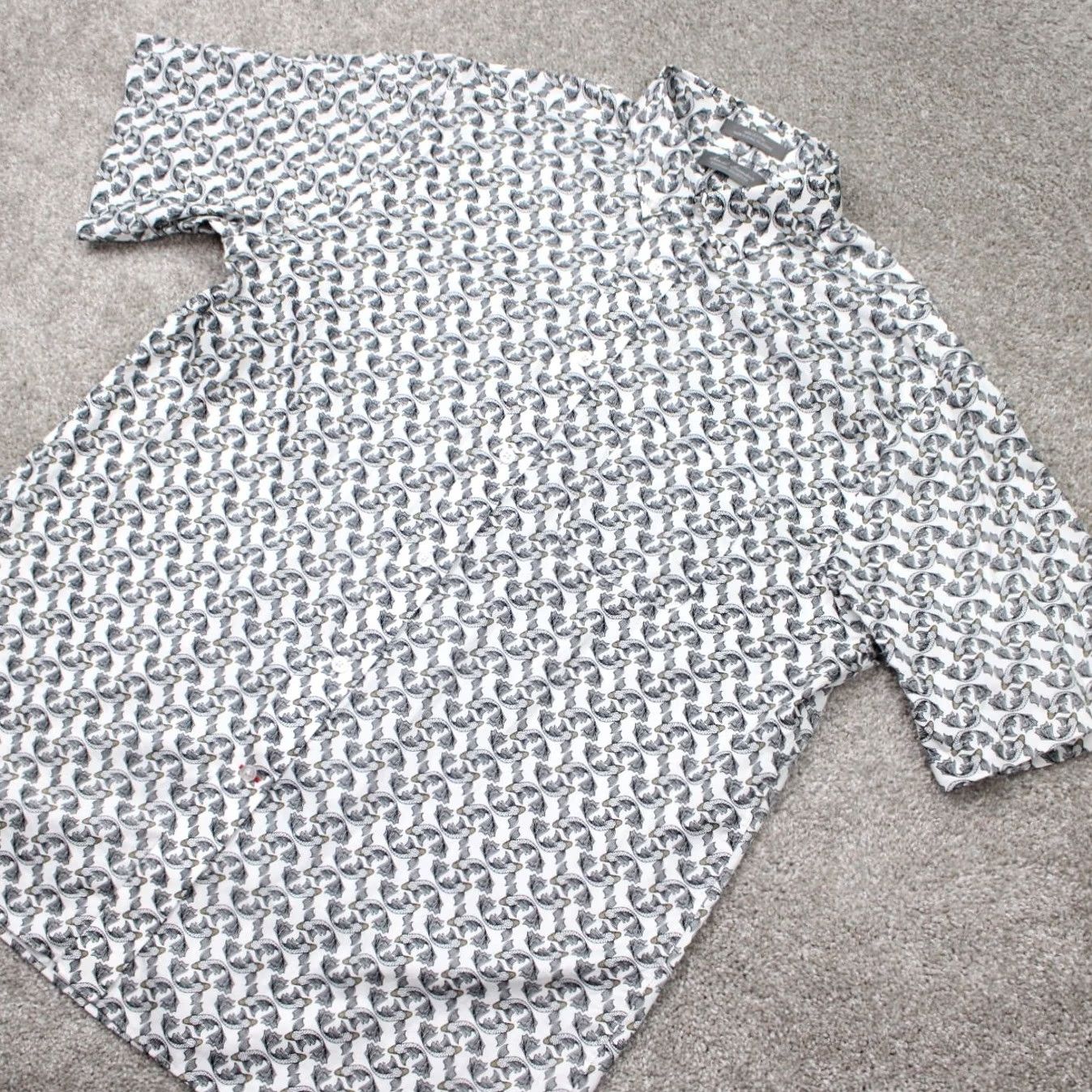 Cremieux Daniel Cremieux Signature AOP Shirt Mens Large White/Black Fish Print Cotton S/S Size US L / EU 52-54 / 3 - 3 Thumbnail