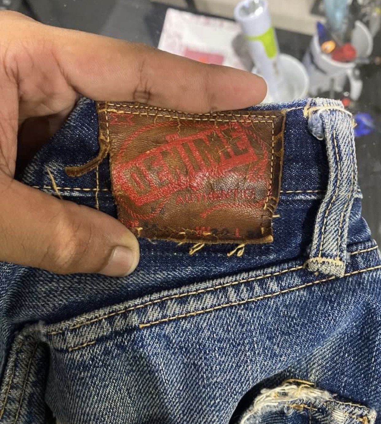 Denime × Vintage × Warehouse Vintage 90s Denime japan Jeans leather patches distressed Size US 31 - 8 Thumbnail