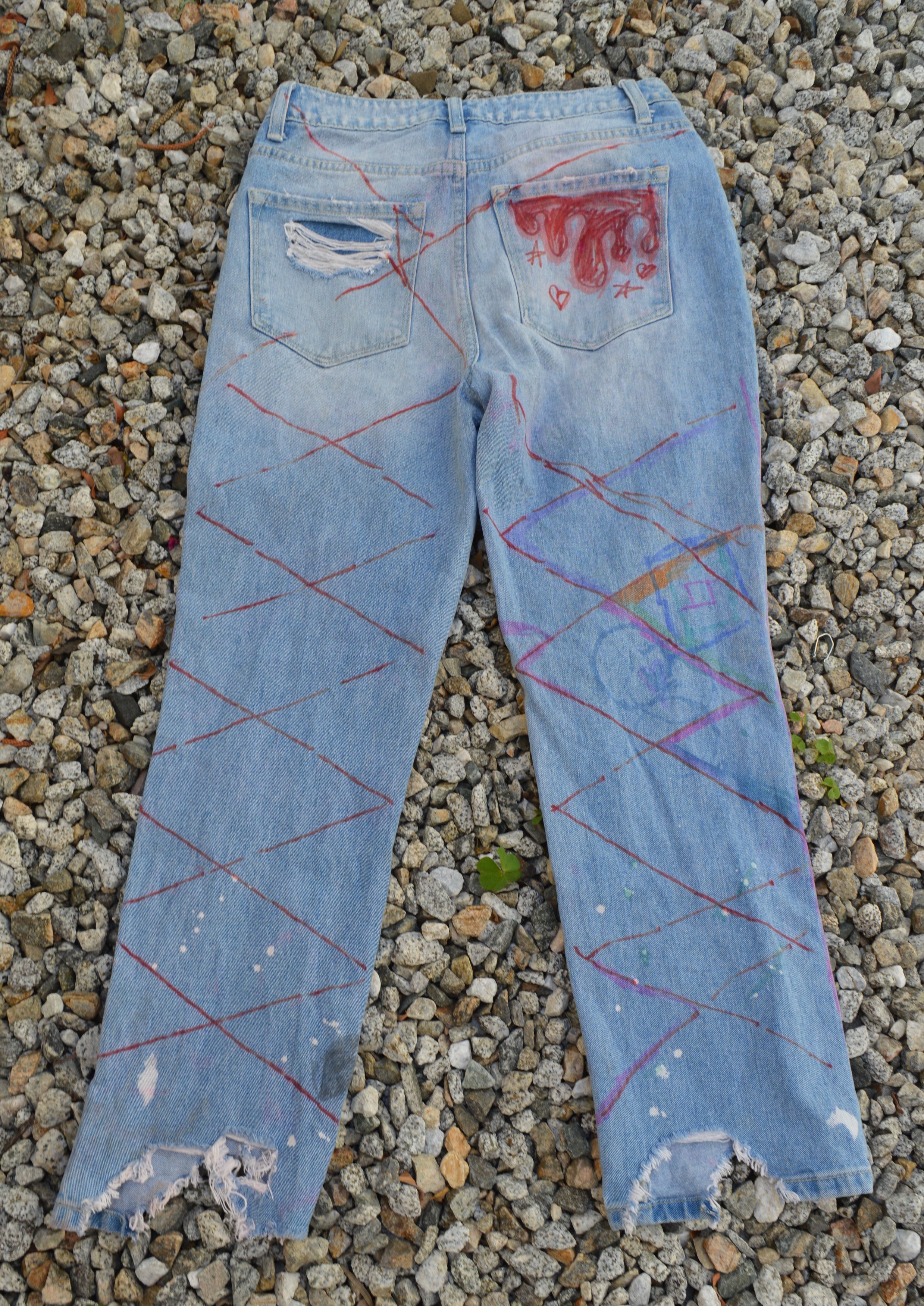 Handmade VINTAGE DENIM ART HANDPAINTED SIZE 26 Size 26" / US 2 / IT 38 - 8 Thumbnail