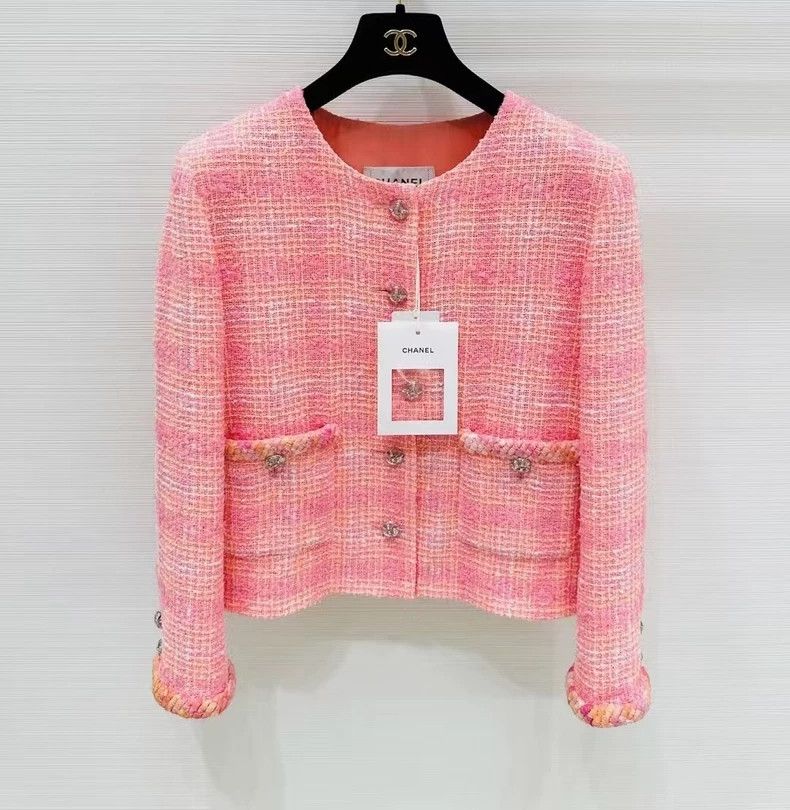Chanel Chanel 24c pink orange tweed round-neck short jacket Size S / US 4 / IT 40 - 1 Thumbnail