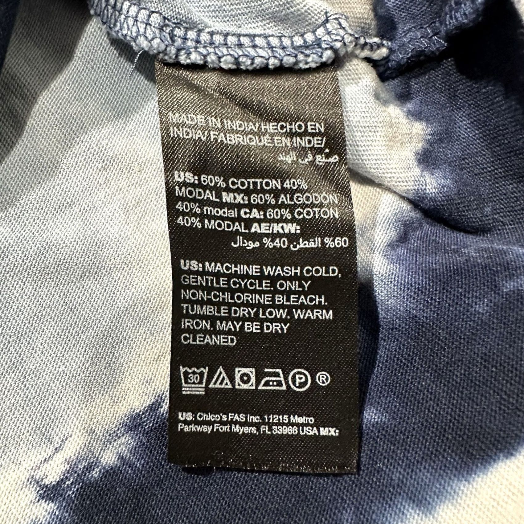 Vintage Chico's Tunic Shirt Womens 12/14 Tie Dye Blue White Drawstring Cinch Waist 3/4 Sleeve Size XL / US 12-14 / IT 48-50 - 7 Thumbnail