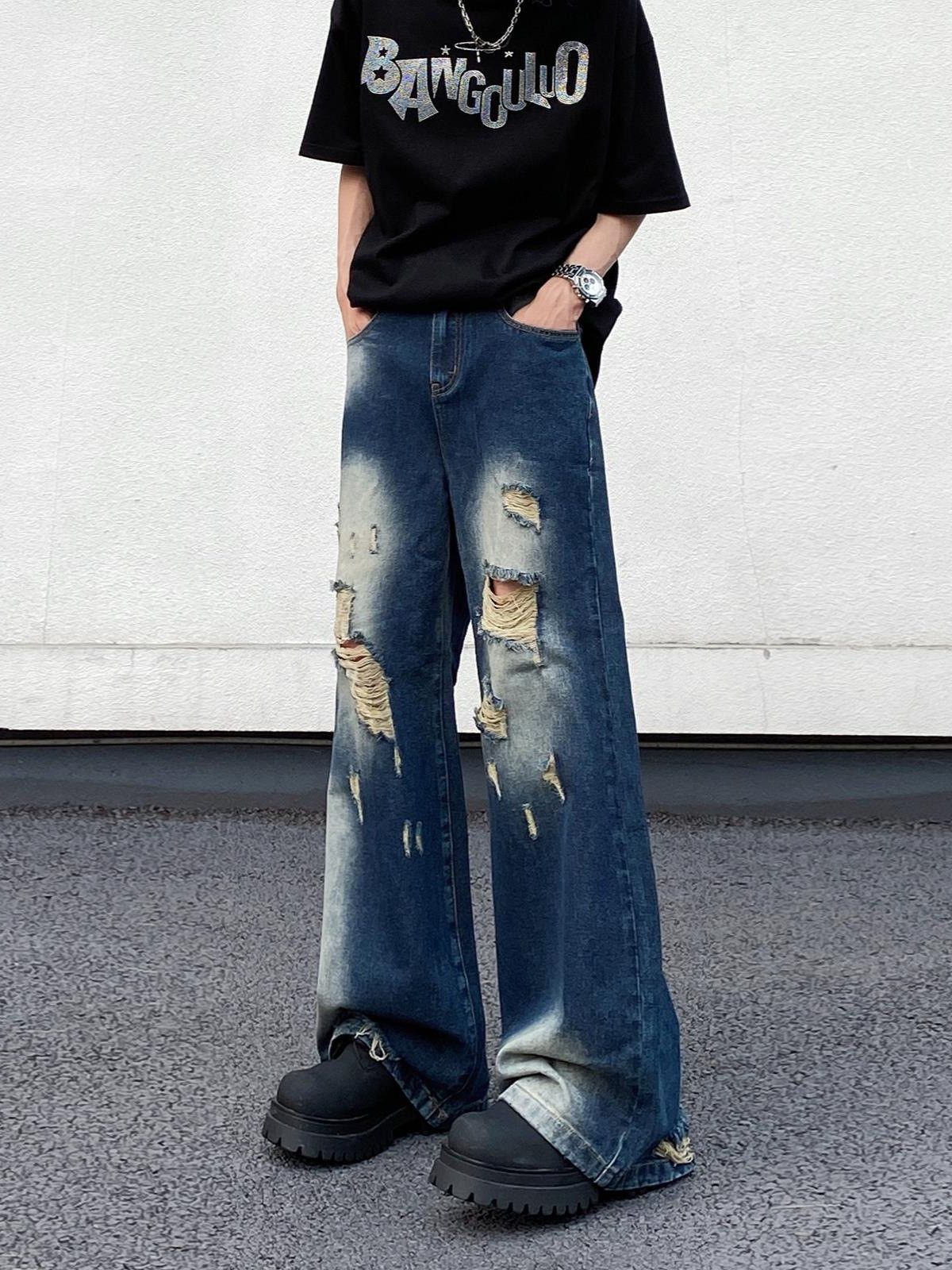 Japanese Brand American retro washed distressed gradient ripped jeans Size US 32 / EU 48 - 1 Thumbnail