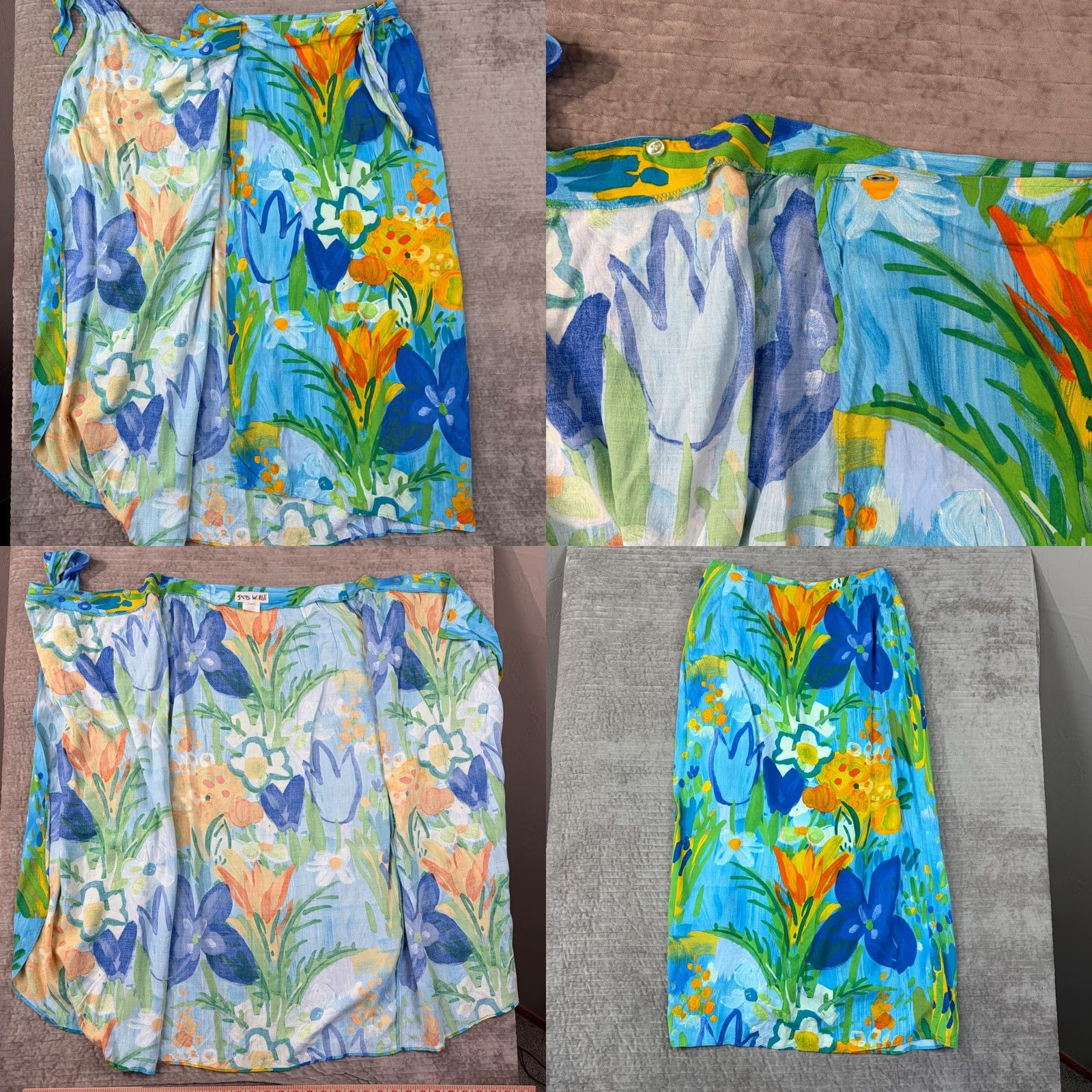 Jams World VINTAGE Jams World Wonderland Floral Wrap Skirt Blue Orange Rayon Made in Hawaii Large Size 36" / US 14 / IT 50 - 8 Thumbnail