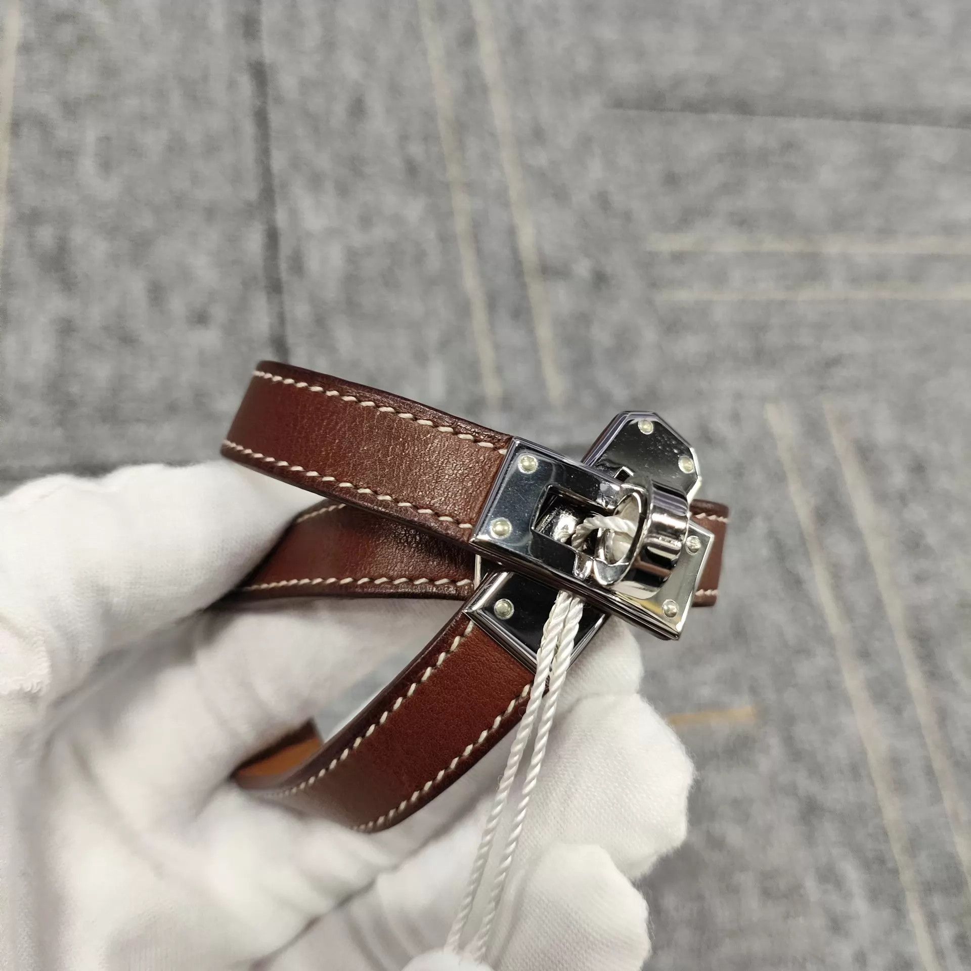 Hermes Hermès Calfskin Double Loop Brown Bracelet Size ONE SIZE - 8 Thumbnail