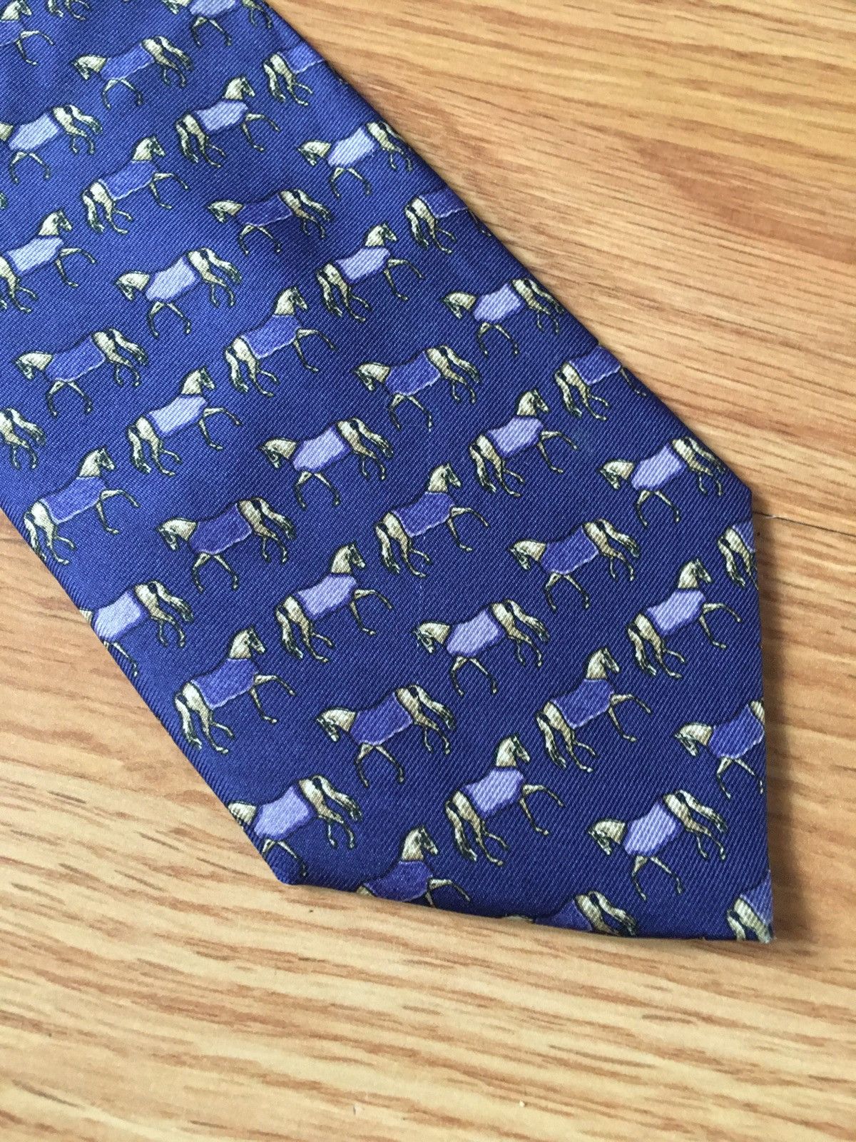Brooks Brothers × Designer Brooks Brothers Designer Horses Print Blue Silk Mens Tie Size ONE SIZE - 3 Thumbnail