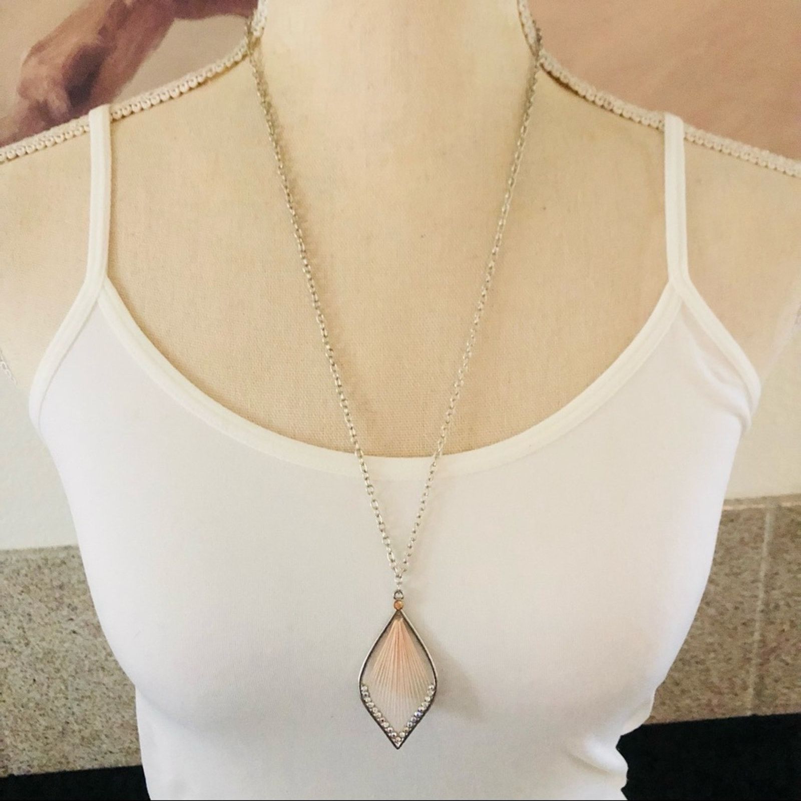 Handmade Sparkle crystal threaded medallion pendant on chain necklace Size ONE SIZE - 1 Thumbnail