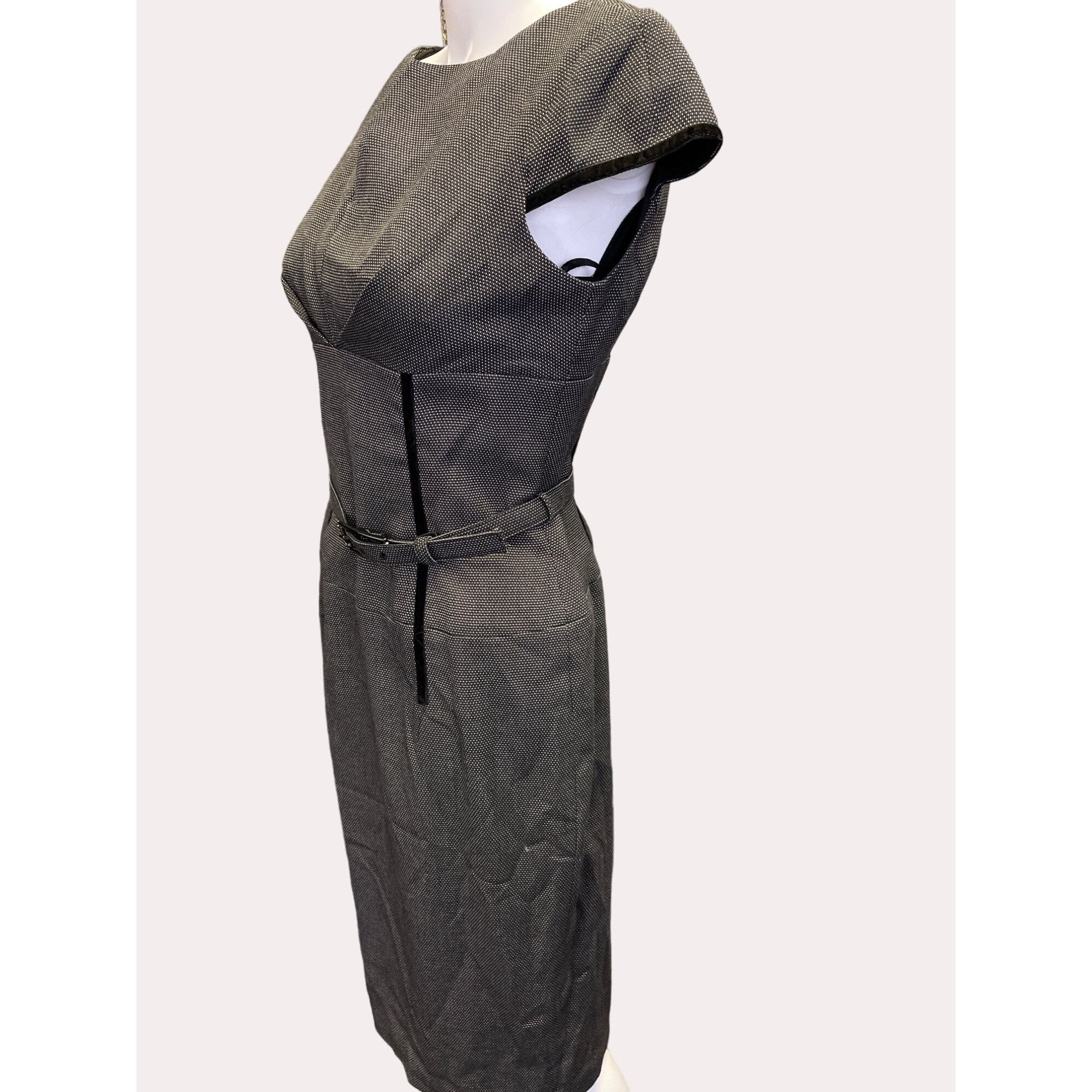 Anne Klein Anne Klein Women's Houndtooth Black & White Midi Belted Dres Size S / US 4 / IT 40 - 3 Thumbnail