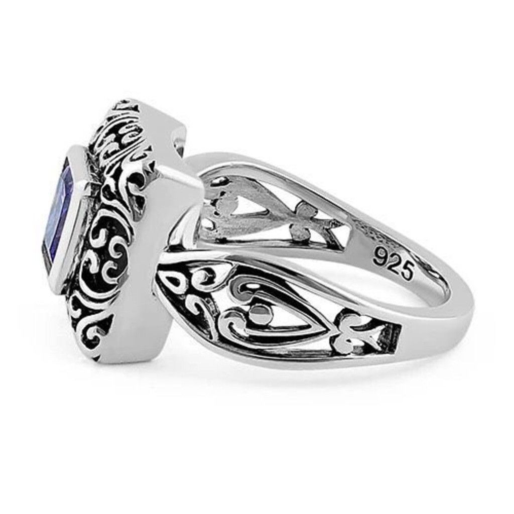 Other Sterling Silver Ornate Square Cut Amethyst CZ Ring Size 6 Size ONE SIZE - 4 Thumbnail