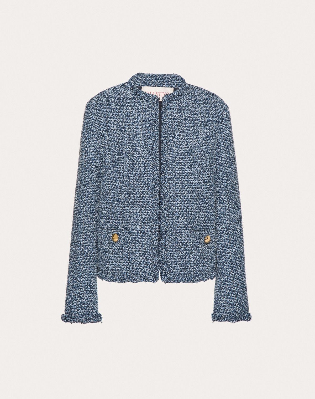 Valentino o1s1wg110525 Textured Tweed Denim Jacket in Blue Size XS / US 0-2 / IT 36-38 - 1 Thumbnail