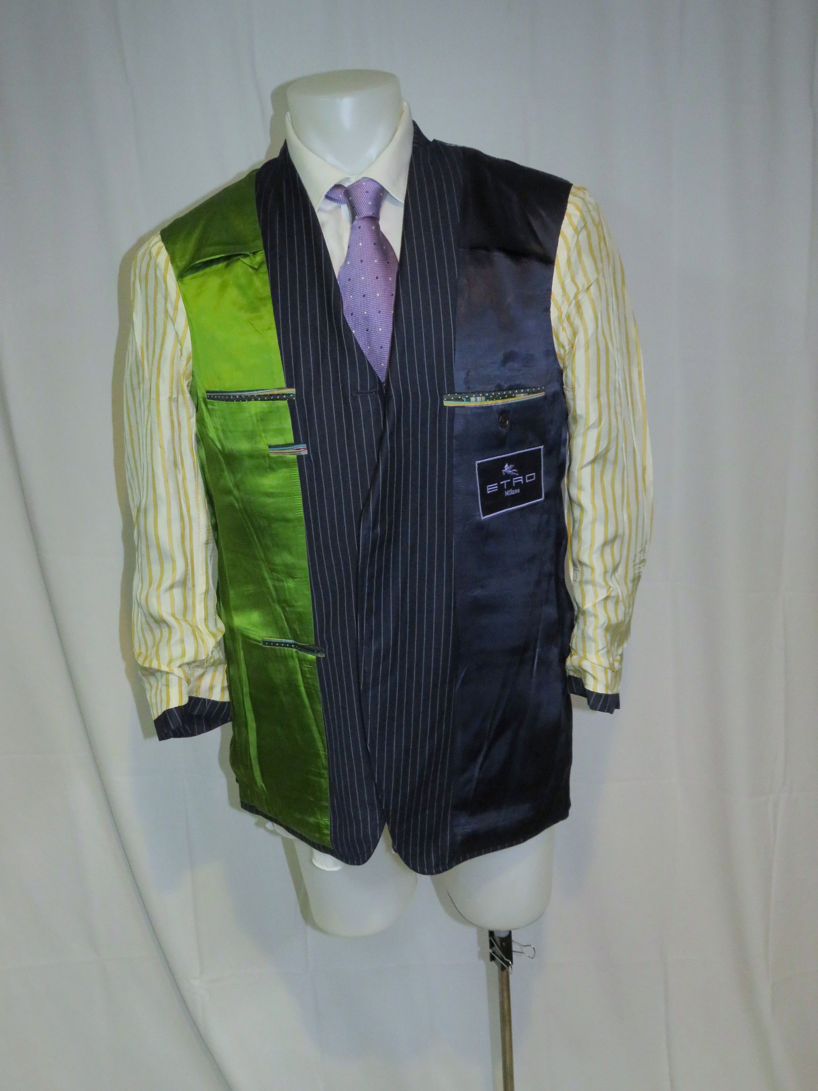 Etro Navy Blue Striped Flat Front Three Roll Two Suit 44 Size 44R - 11 Thumbnail