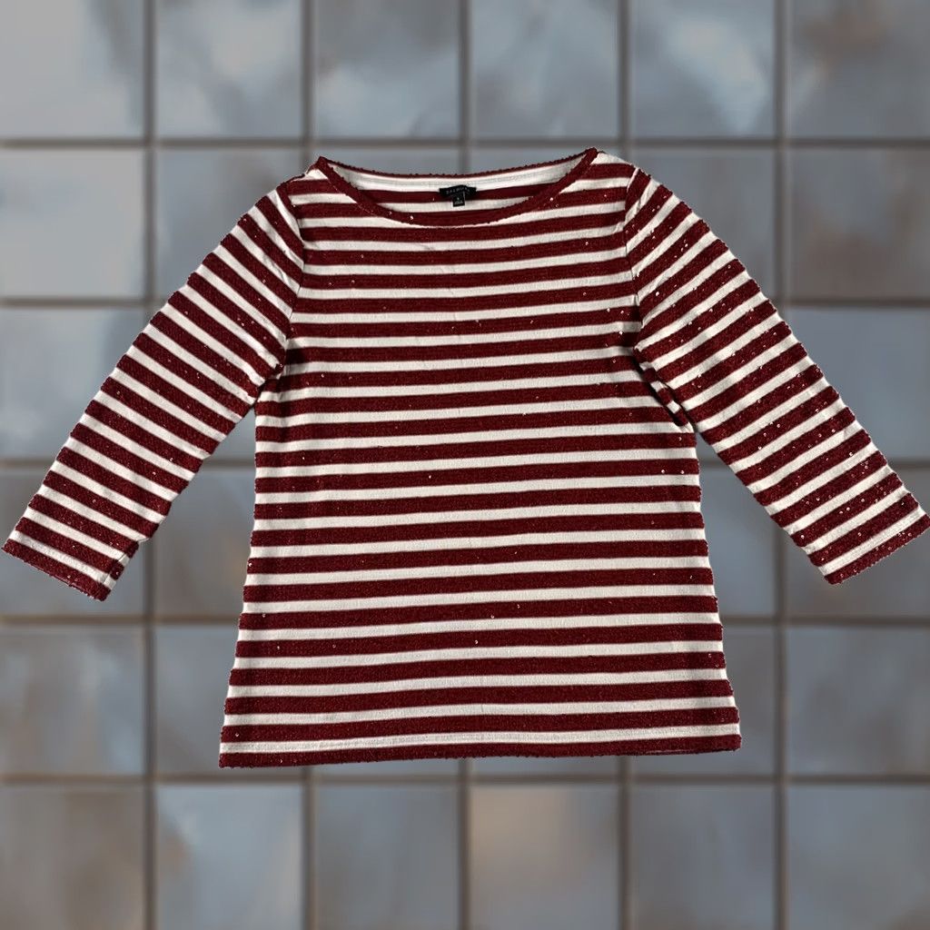 Talbots TALBOTS Blouse Womens Small Red White Striped Long Sleeve Polyester Rayon Size S / US 4 / IT 40 - 1 Thumbnail