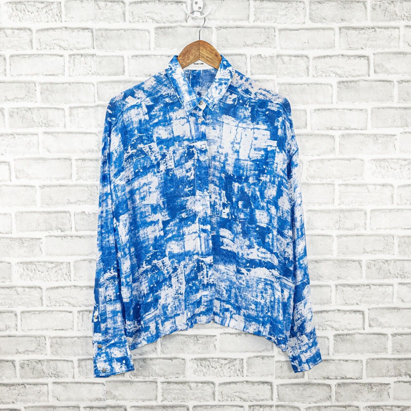 Helmut Lang HELMUT LANG Button up Shirt Blue white Print Long Sleeve Size L / US 10 / IT 46 - 2 Thumbnail
