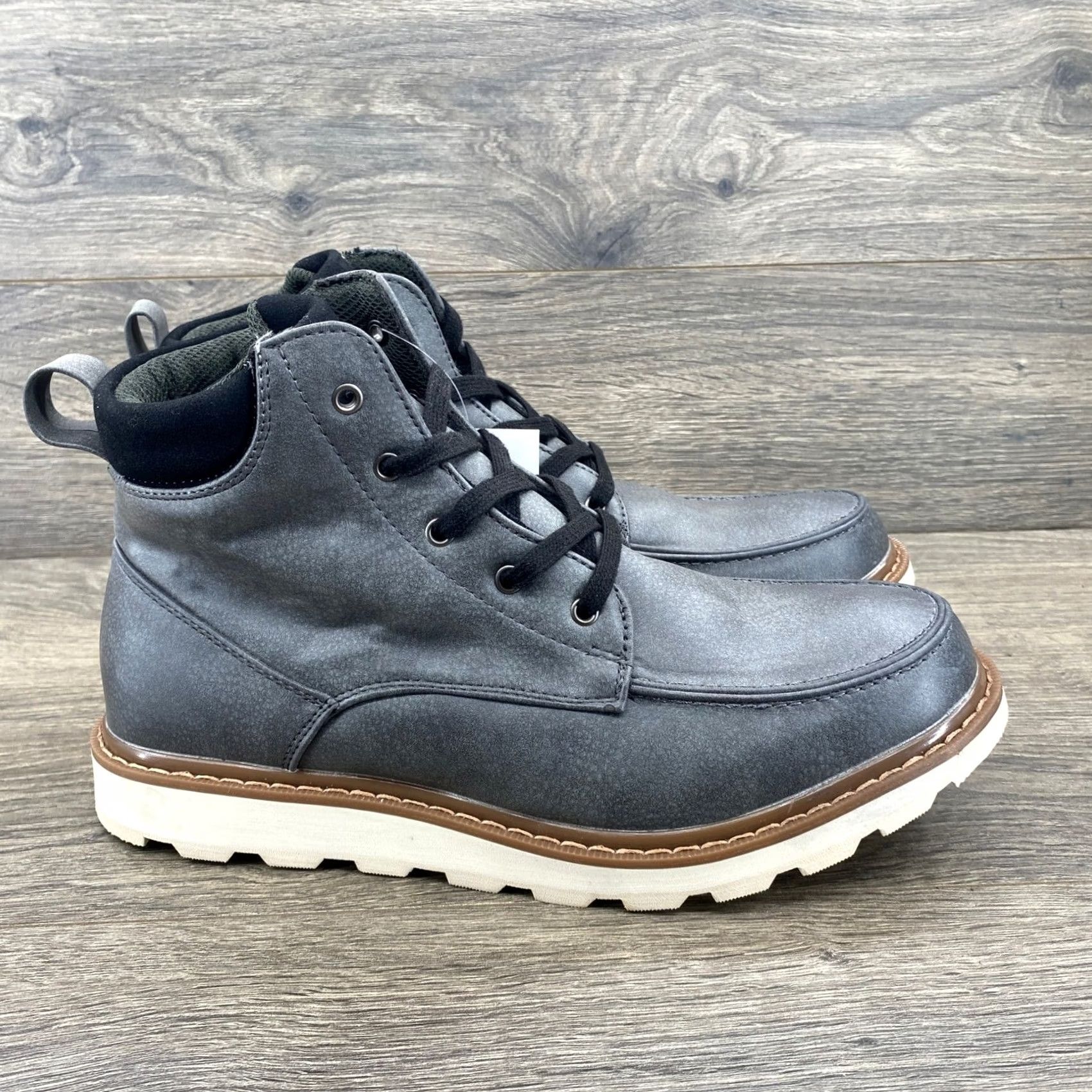 Deer Stags Julian Boots Mens Size 10M Grey Moc Toe Lace Up F1212 Deer Stags Boot Mens 10M Grey Simulated Leather Julian Moc  main image 4