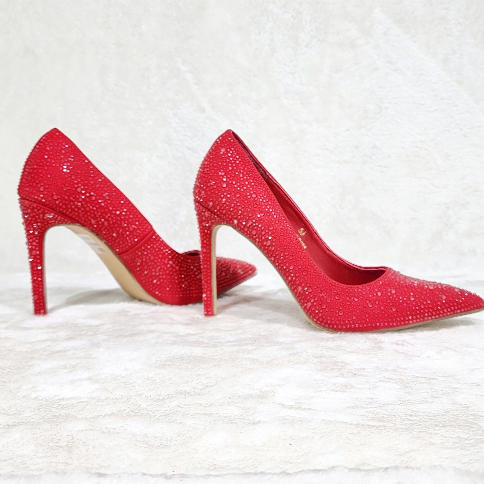 Other Bright Red High Heel Stiletto Pumps Rhinestones Party Shoes Size US 6 / IT 36 - 1 Thumbnail