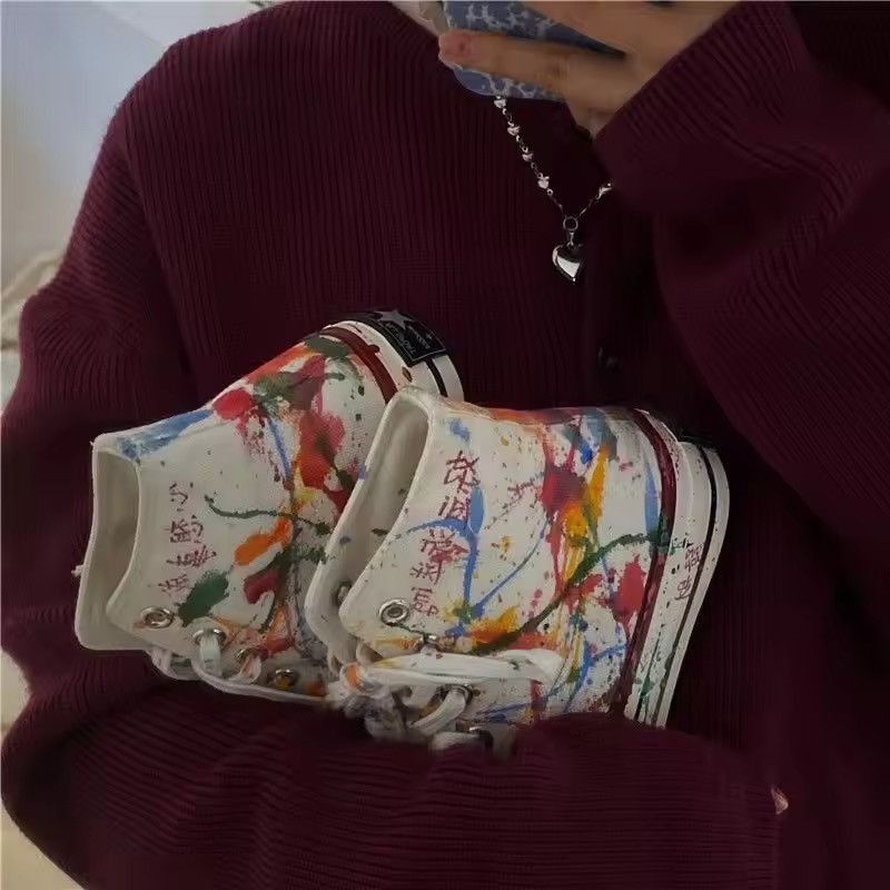 Japanese Brand Color Ink Splatter Canvas High-Top Sneakers Size US 7.5 / IT 37.5 - 2 Thumbnail