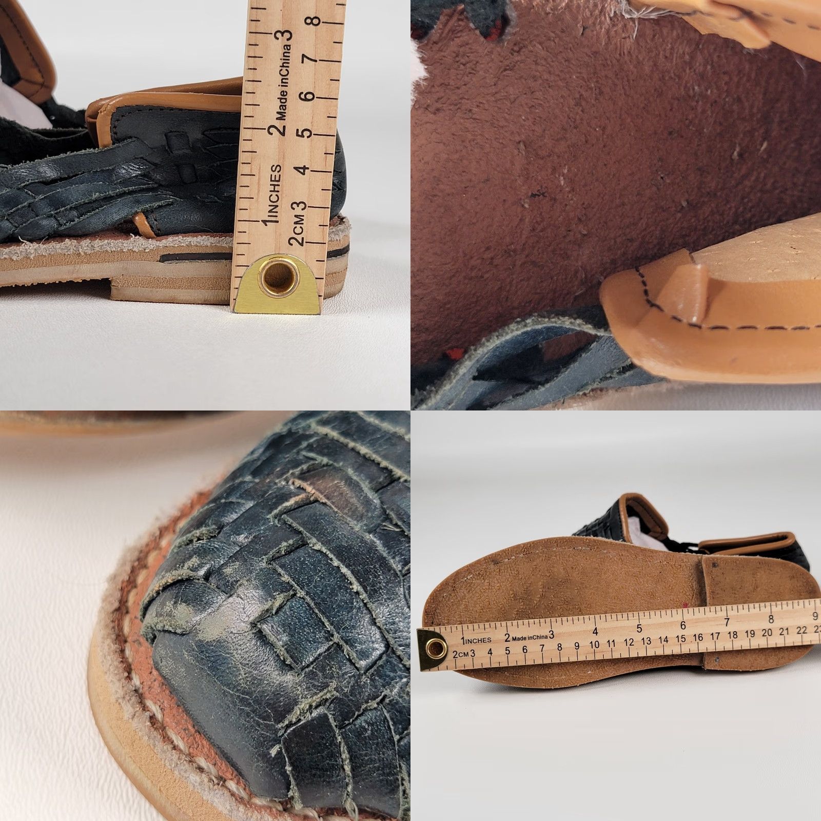 CLOSED Genuine Authentic Mexican Blue Leather Closed Toe Sandal Women's 5 US/2 Mexico - Flat Heel, Slip On, M Width, Geometric Pattern - Made in Mexico Size US 5 / IT 35 - 8 Thumbnail