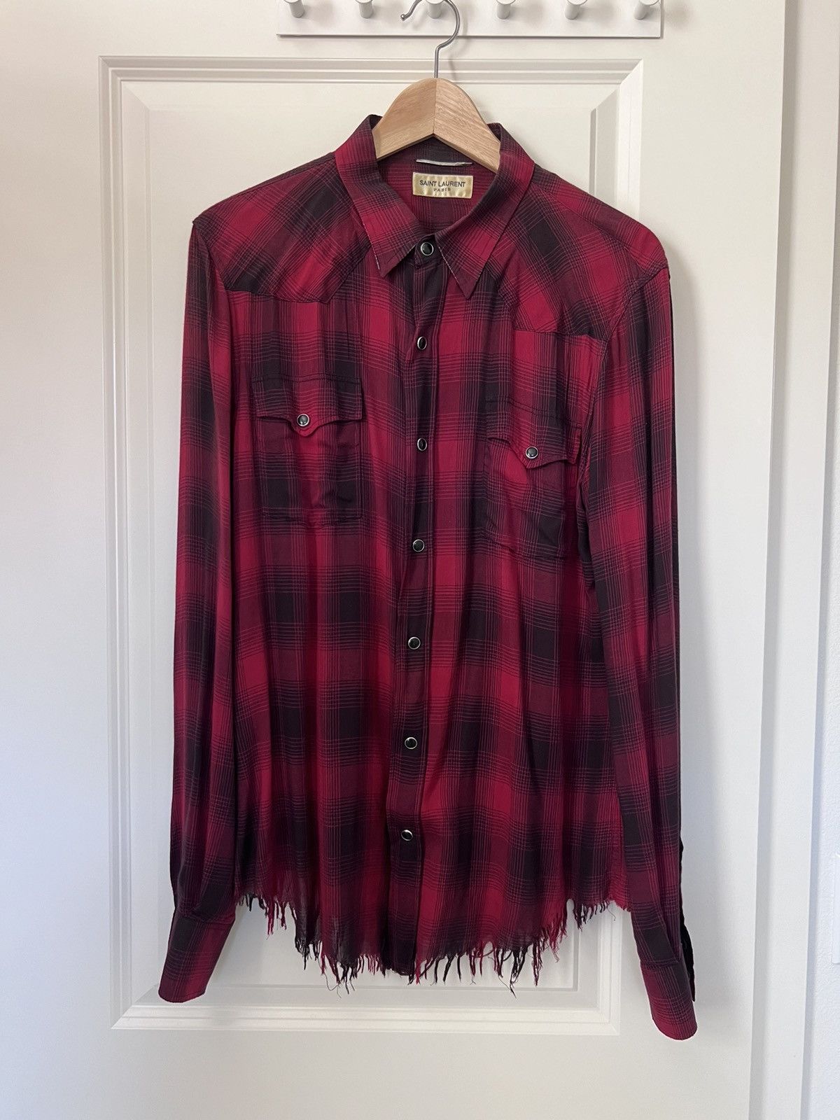 Saint Laurent Paris SS16 Plaid Raw Hem Viscose Flannel