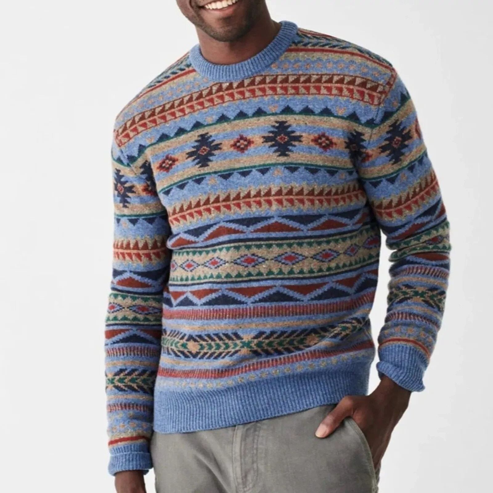 Faherty Faherty Doug Good Feather Fair Isle Wool Mens Sweater Medium Size US M / EU 48-50 / 2 - 1 Thumbnail