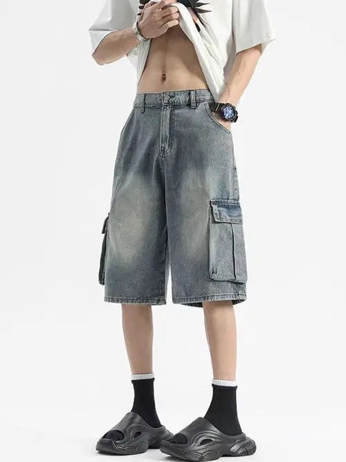 Japanese Brand Light Blue High Street Vintage Loose Fit Denim Shorts Size US 33 - 6 Thumbnail
