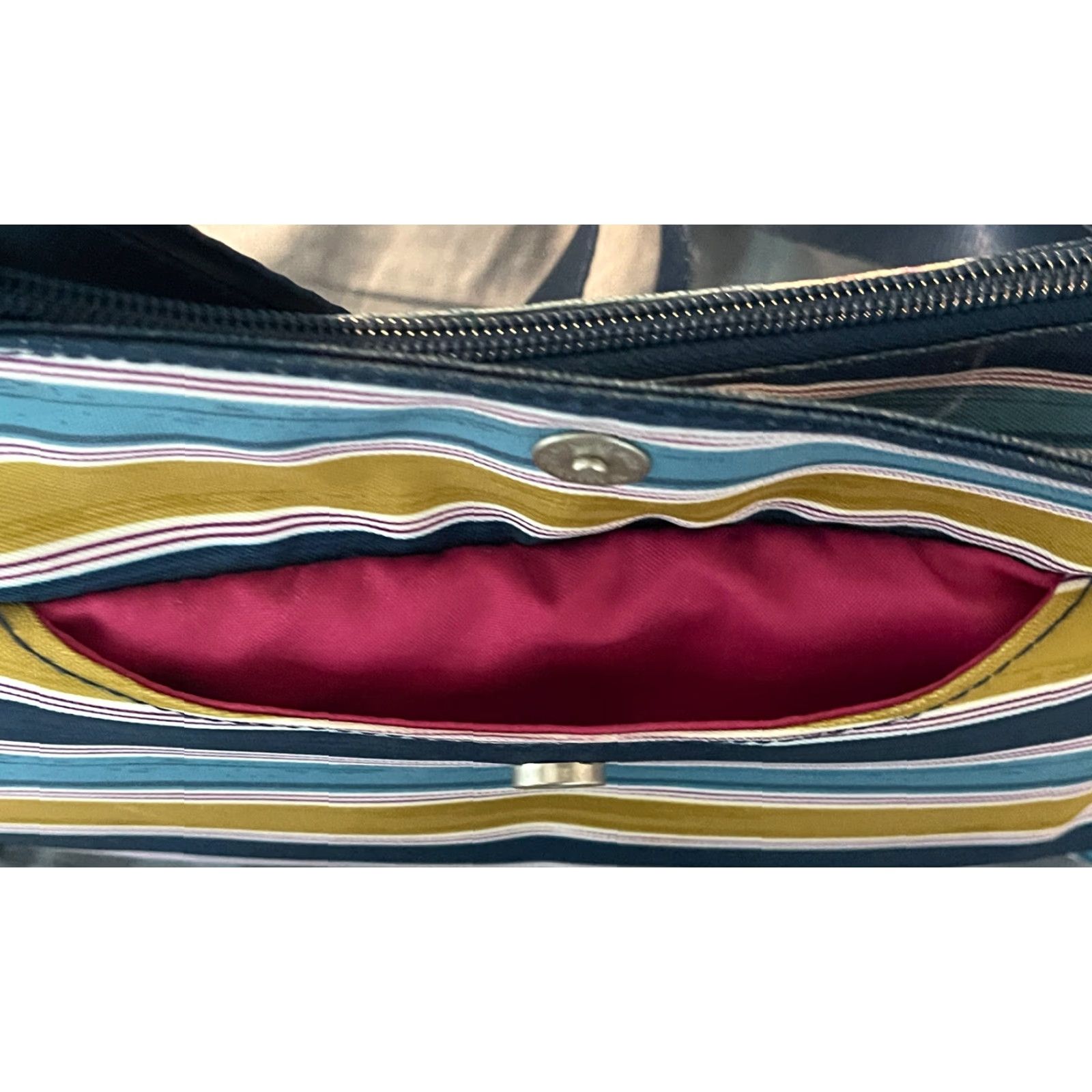 Vintage Baggallini Crossbody Purse Stripes-EUC Bag Blue Teal Yellow Size ONE SIZE - 5 Thumbnail