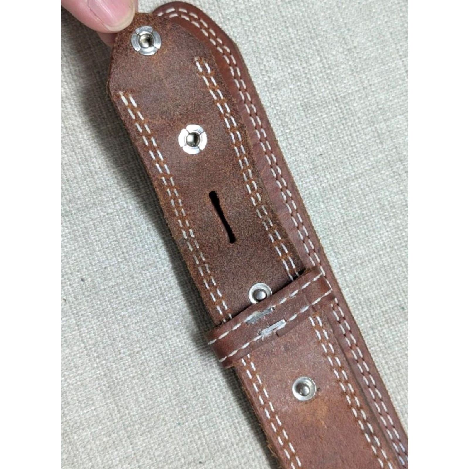 Vintage VINTAGE WESTERN Belt 1-1/2" Brown Cowhide Leather USA Made belt 36 Men Stitched Buckle Hank’s style Size 36 - 4 Thumbnail