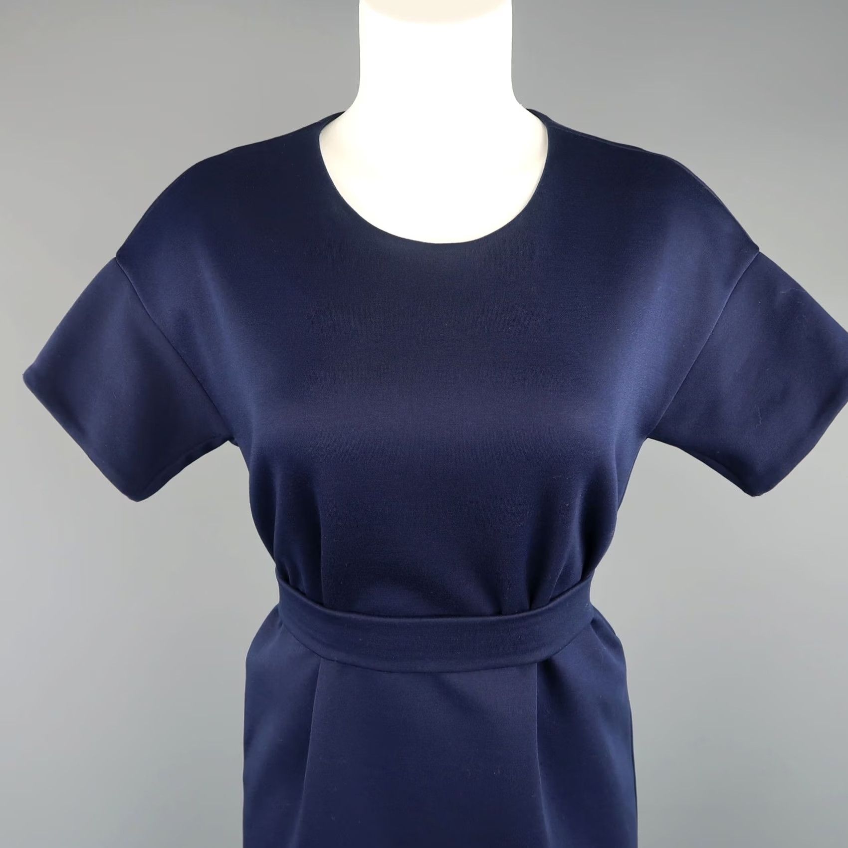 Jil Sander JIL SANDER Size M Navy Cotton Polyester Jersey Short Sleeve Belted Shift Dress Size M / US 6-8 / IT 42-44 - 3 Thumbnail