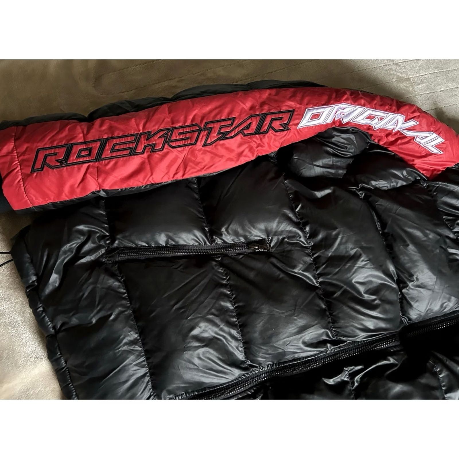 Vintage VINTAGE Rockstar Original Black Coat Puffer Jacket Removable Hood Dual Zip Men XL Black Polyester Zip Logo Puffer Jacket Mens XL Size US XL / EU 56 / 4 - 7 Thumbnail