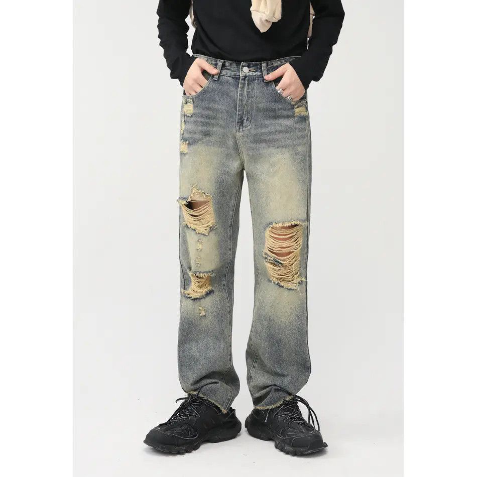 FIFTH アナクロノーム Ripped Double Knee Pants FI - Distressed Double Knee Pants / D-Gray ダークグレー ダブルニー