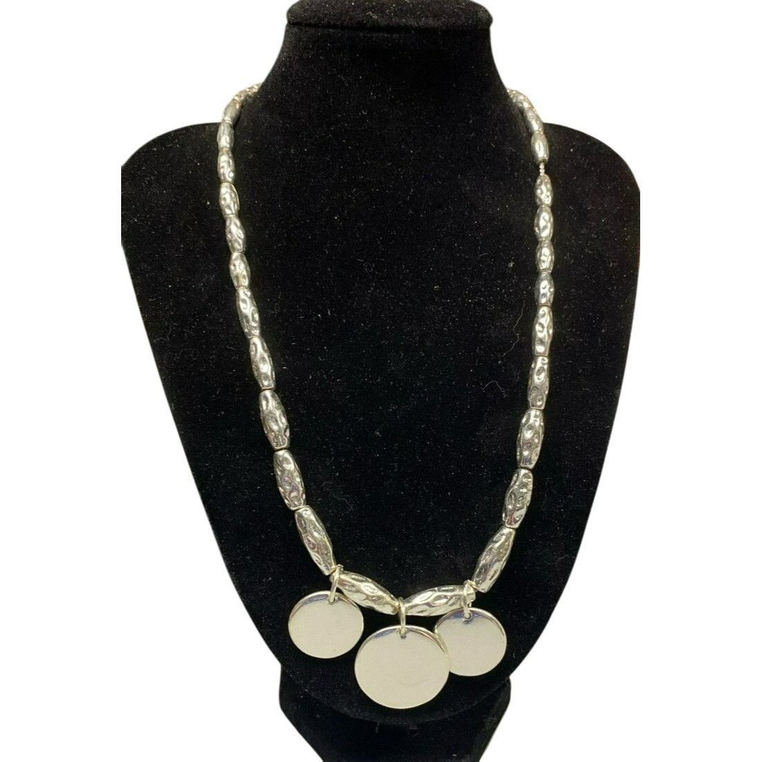 George Heavy Silver Tone Oval Bead Necklace With Circular Pendants Size ONE SIZE - 1 Thumbnail