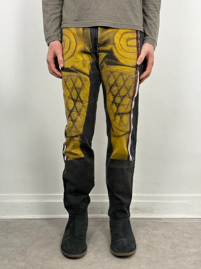 Jean Paul Gaultier 2000s Jean Paul Gaultier Black Yellow Trompe LOeil Jeans Size US 30 / EU 46 - 1 Thumbnail