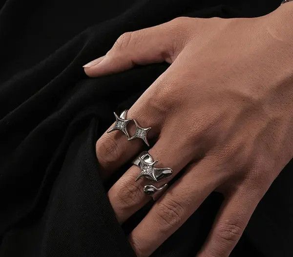 Jewelry Silver Gothic Spike Rings, Adjustable Metal Rings Size ONE SIZE - 5 Thumbnail
