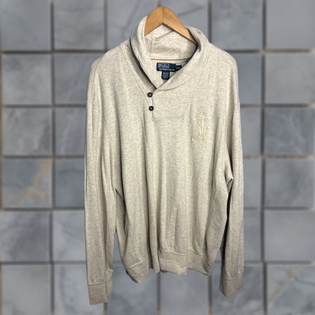 Polo Ralph Lauren Polo Ralph Lauren Sweater Mens 2XL Beige Oatmeal Shawl Collar Button Pullover Big Pony Size US XXL / EU 58 / 5 - 1 Thumbnail
