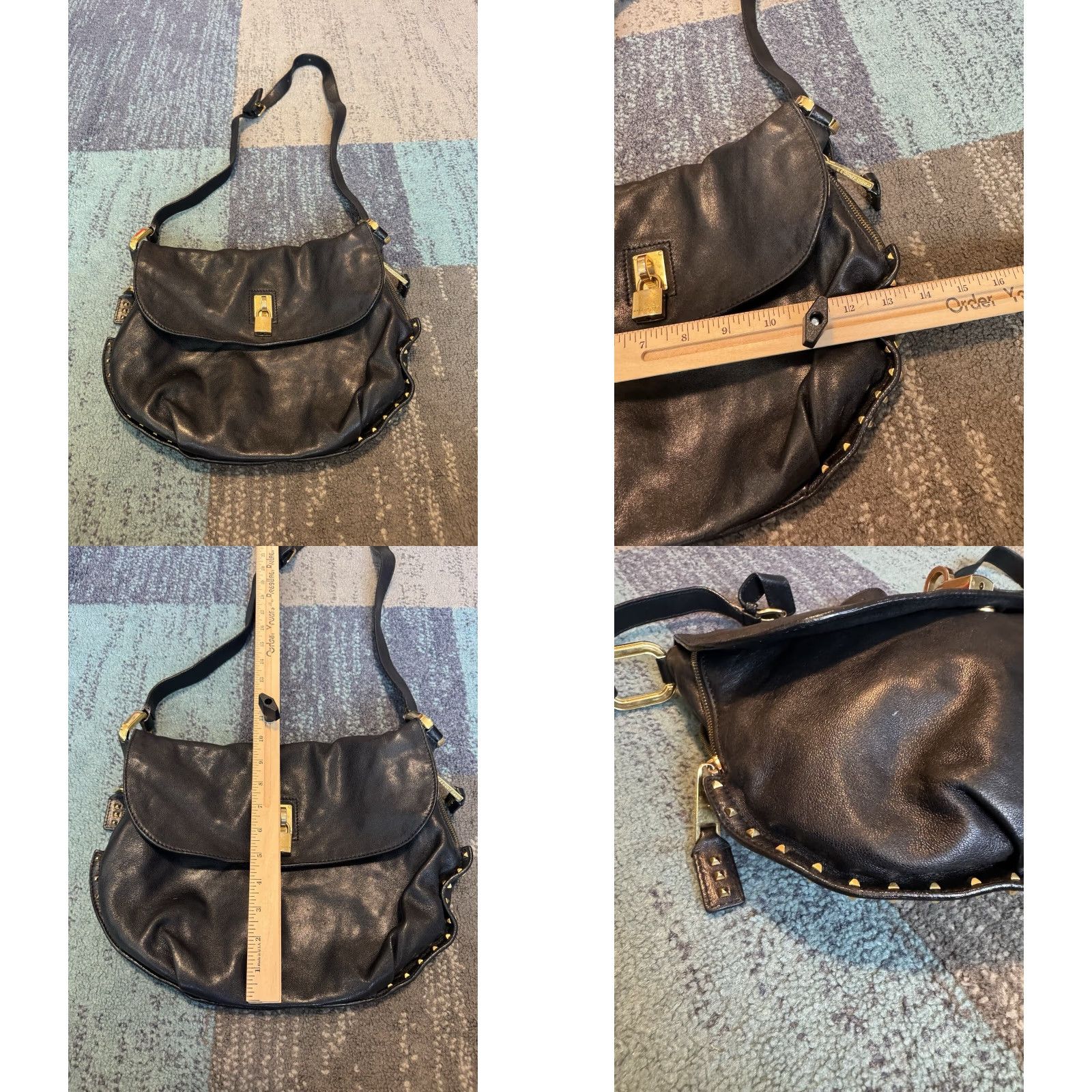 Marc Jacobs VINTAGE MARC JACOBS Shoulder Bag Studded Leather Made In Italy Black Women Adult Regular Leather Brown Accent Zipped Magnetic Closure Size ONE SIZE - 11 Thumbnail