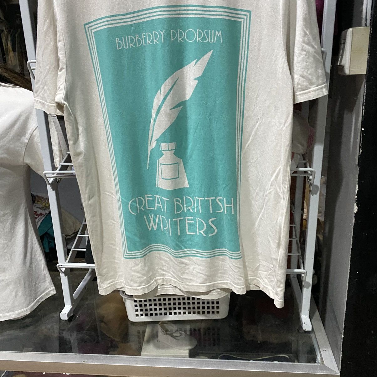 Burberry Prorsum Spring 2015 Teal White Great British Writers Cotton Tshirt Size US XL / EU 56 / 4 - 4 Thumbnail