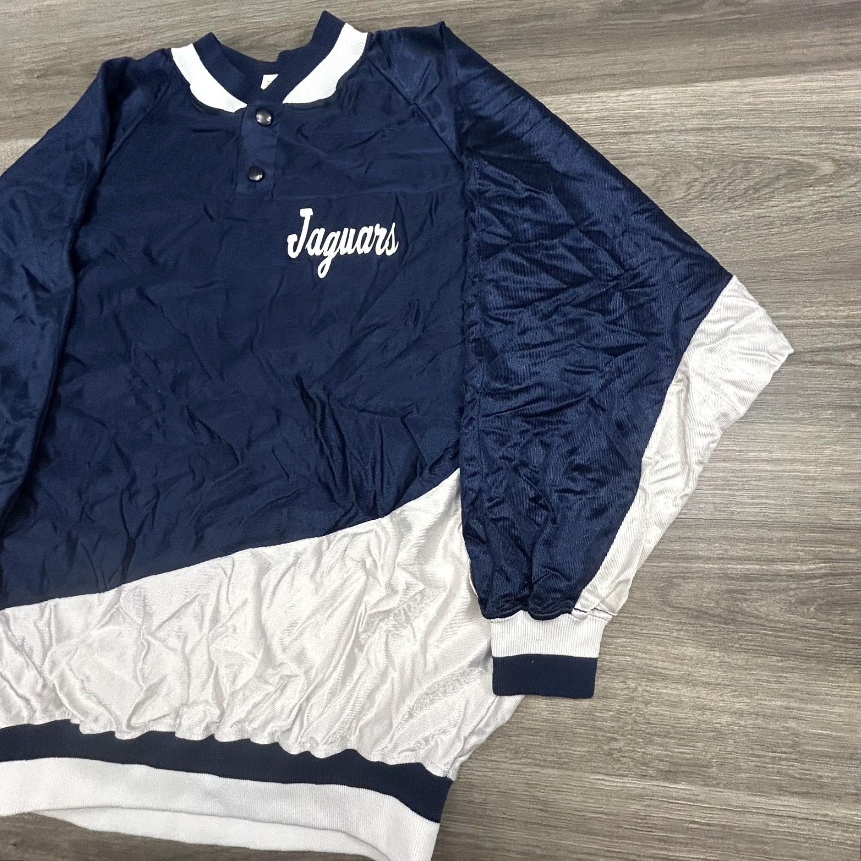 Wilson VINTAGE Wilson Warmup Shirt Jacket Mens 40 Satin Snap Pullover 80s USA blue navy Jaguars Size US L / EU 52-54 / 3 - 4 Thumbnail