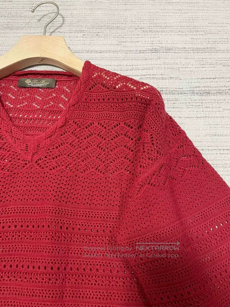 Loro Piana LORO PIANA Red Cashmere Openwork Knit Top Size XS / US 0-2 / IT 36-38 - 2 Thumbnail